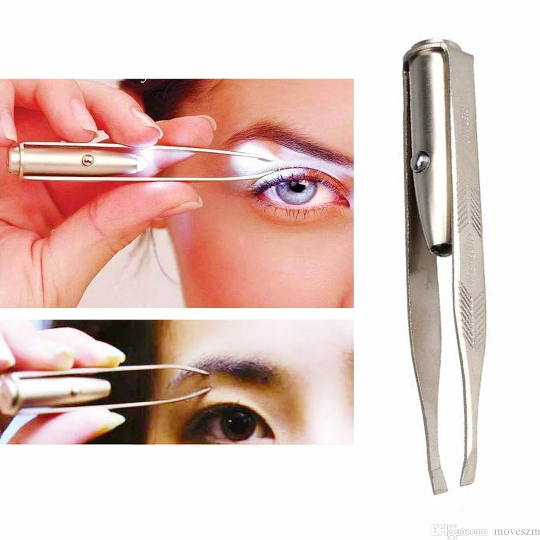 Pinza para cejas profesional con luz LED de acero inoxidable
