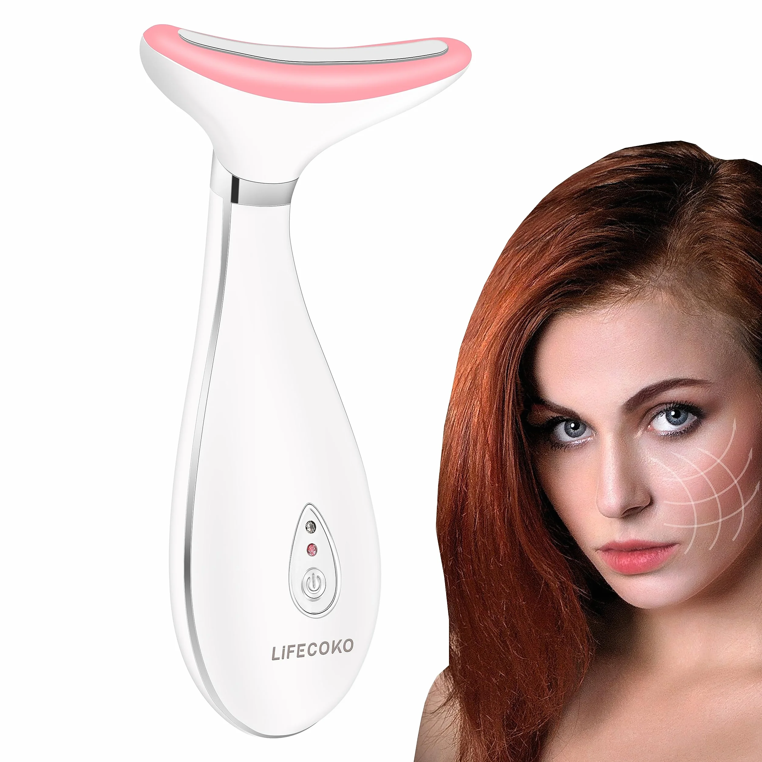 Masajeador Facial Antiarrugas con Calor Luz LED EMS Lifting para Rostro y Cuello - Blanco