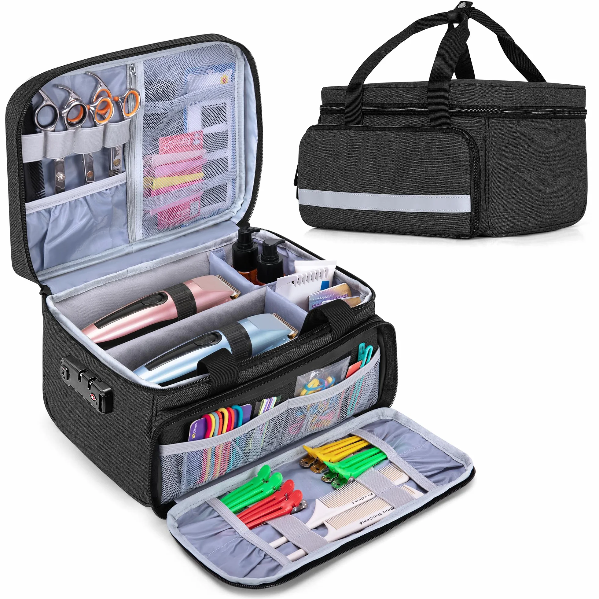 CURMIO Maletín Profesional para Cortapelos, Organizador con Cerradura para Máquinas, Tijeras y Accesorios de Barbería, Solo Bolsa, Negro