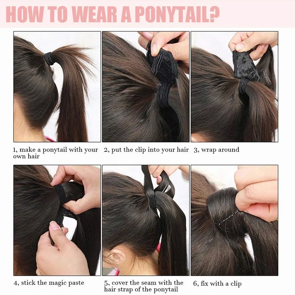 Coleta Postiza Extensiones de Cabello Natural Clip Pelo Sintetico Liso Largo Ponytail Hair Extension Cola Wrap Around Rubio arenoso&Blanqueador rubia