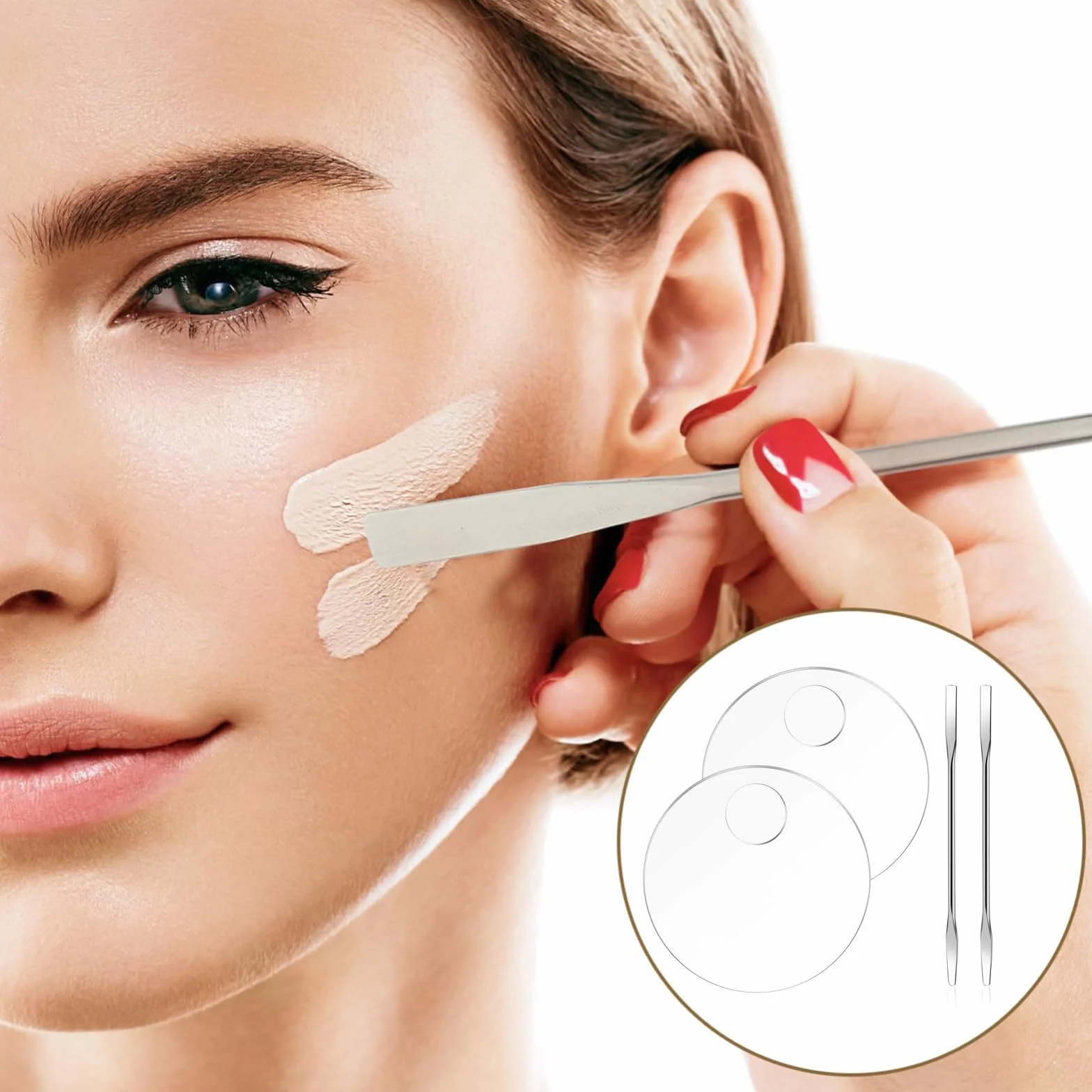 Paleta de Maquillaje Profesional Transparente 2 PCS con Espátula de Acero Inoxidable