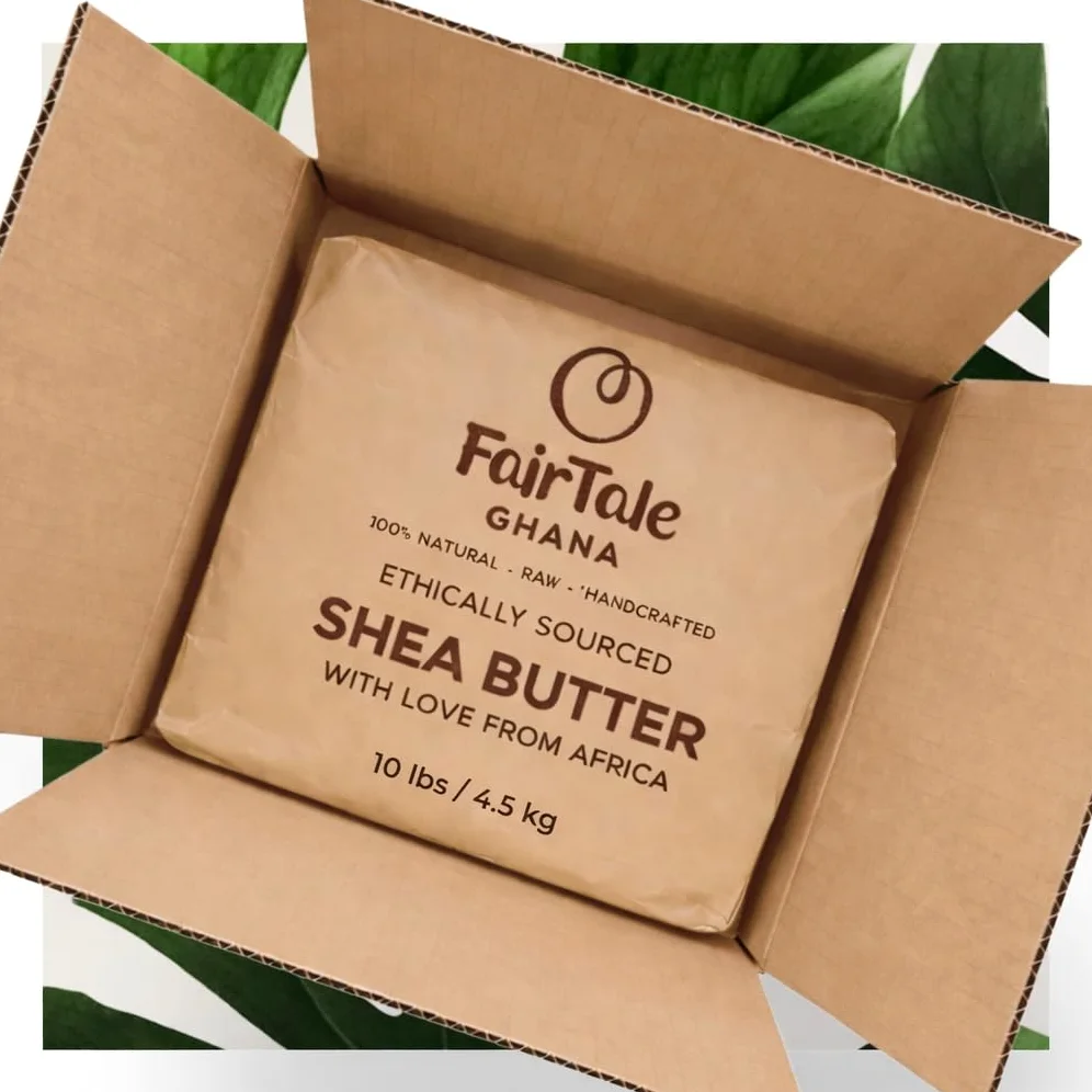 FairTale GHANA Manteca de karité africana cruda 4.5 kg – de origen ético, hecha a mano, 100% natural, cosechada de forma silvestre, sin refinar, color marfil, vegana y de origen vegetal