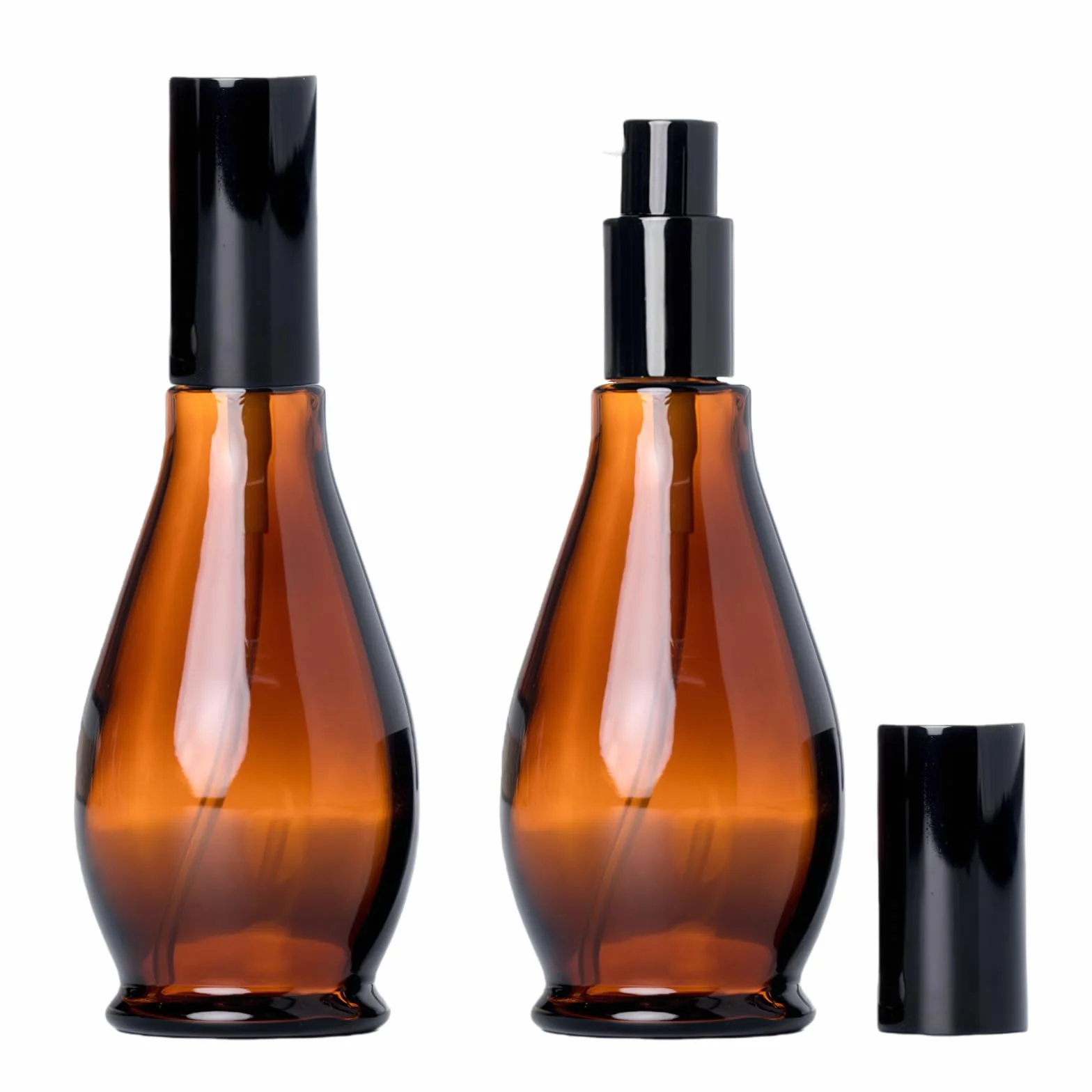 UPSTORE 2 botellas de cristal ámbar de 100 ml con dispensador de bomba de viaje con bomba negra para aceites esenciales, base, crema, champú, 2 unidades