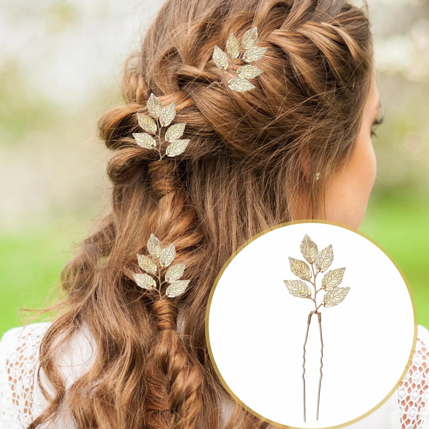 Horquillas doradas con diseño de hojas, accesorios para el cabello de boda, pasadores en forma de U para novias
