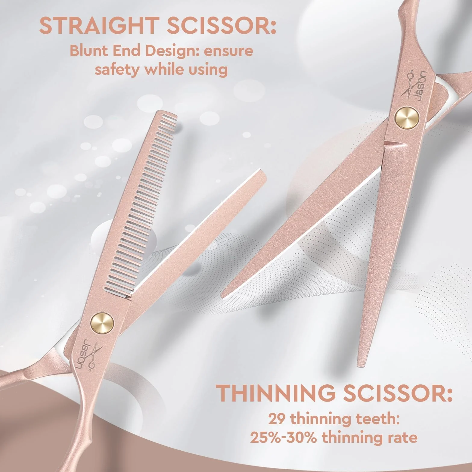 JASON Tijeras de Peluquería Profesional - Juego de Tijeras para el cabello & Effiliation 6.5" Oro rosa