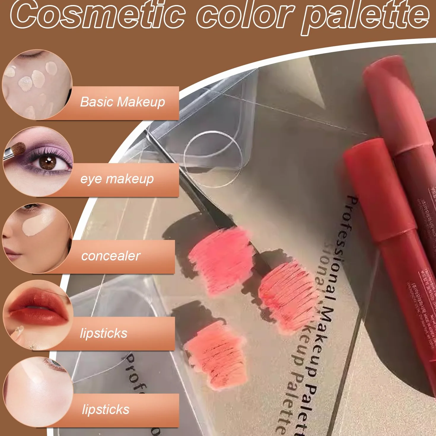 Paleta de Maquillaje Acrílica Transparente con Espátula de Acero Inoxidable para Mezclas Cosméticas