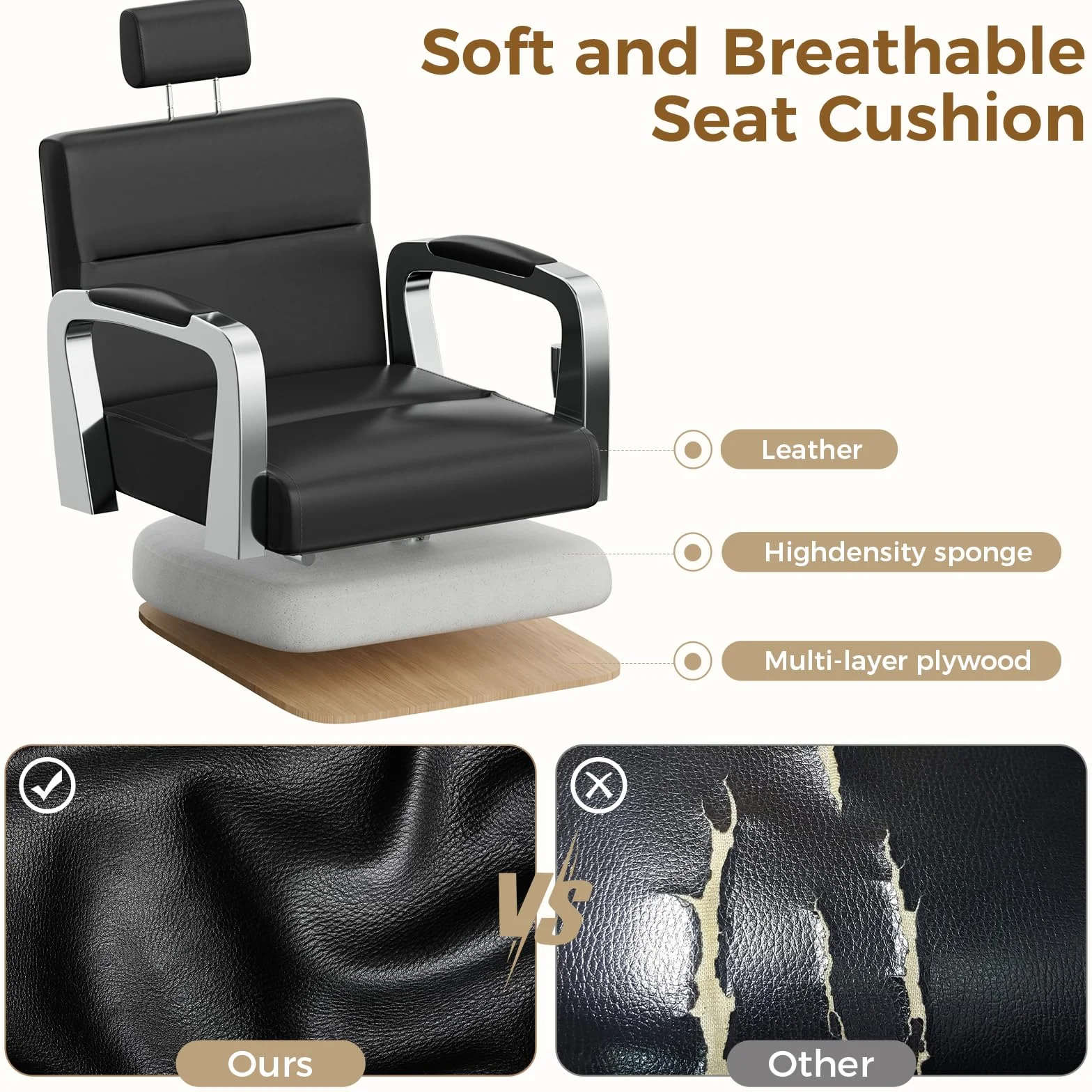Sillón de Peluquería Hidráulico Reclinable Altura Ajustable 360° 61x52x100-113 cm Negro