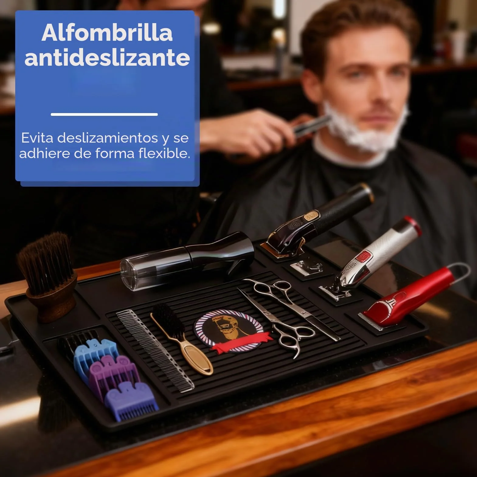 Agatige Alfombrilla Organizadora De Herramientas De Peluquero, Alfombrilla De Peluquero De Adsorción Fuerte De Silicona Antideslizante Barberia Accesorios Alfombrilla De Trabajo para Peluquería