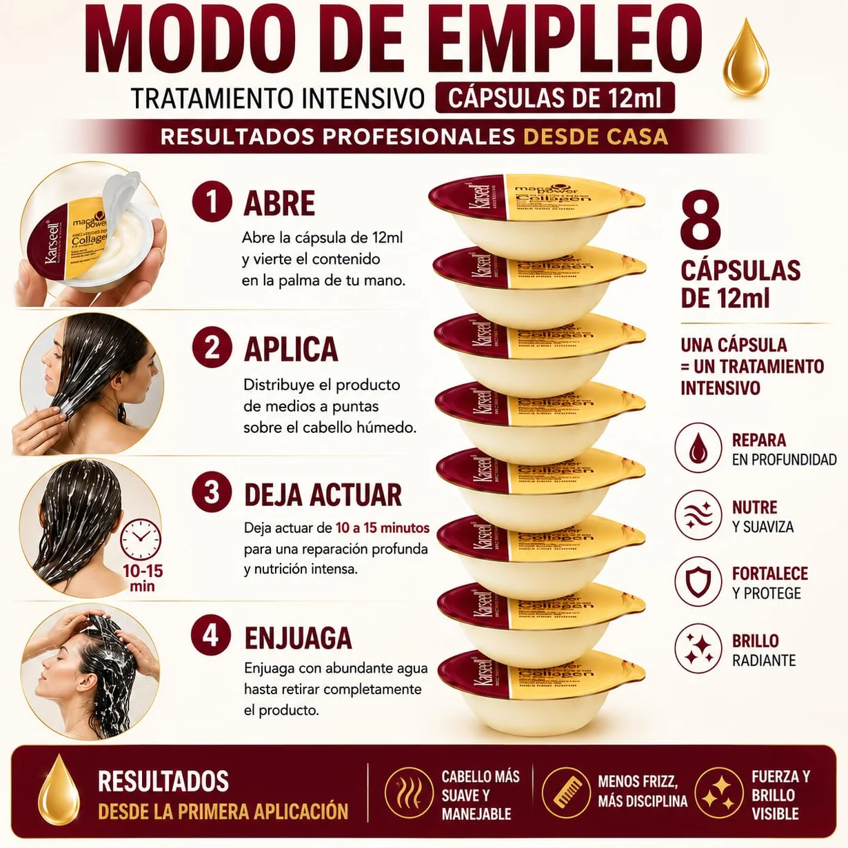 Karseell MACA CARE SYSTEM Mascarilla Capilar Colágeno Monodosis Reparación Intensa 12ml x 8
