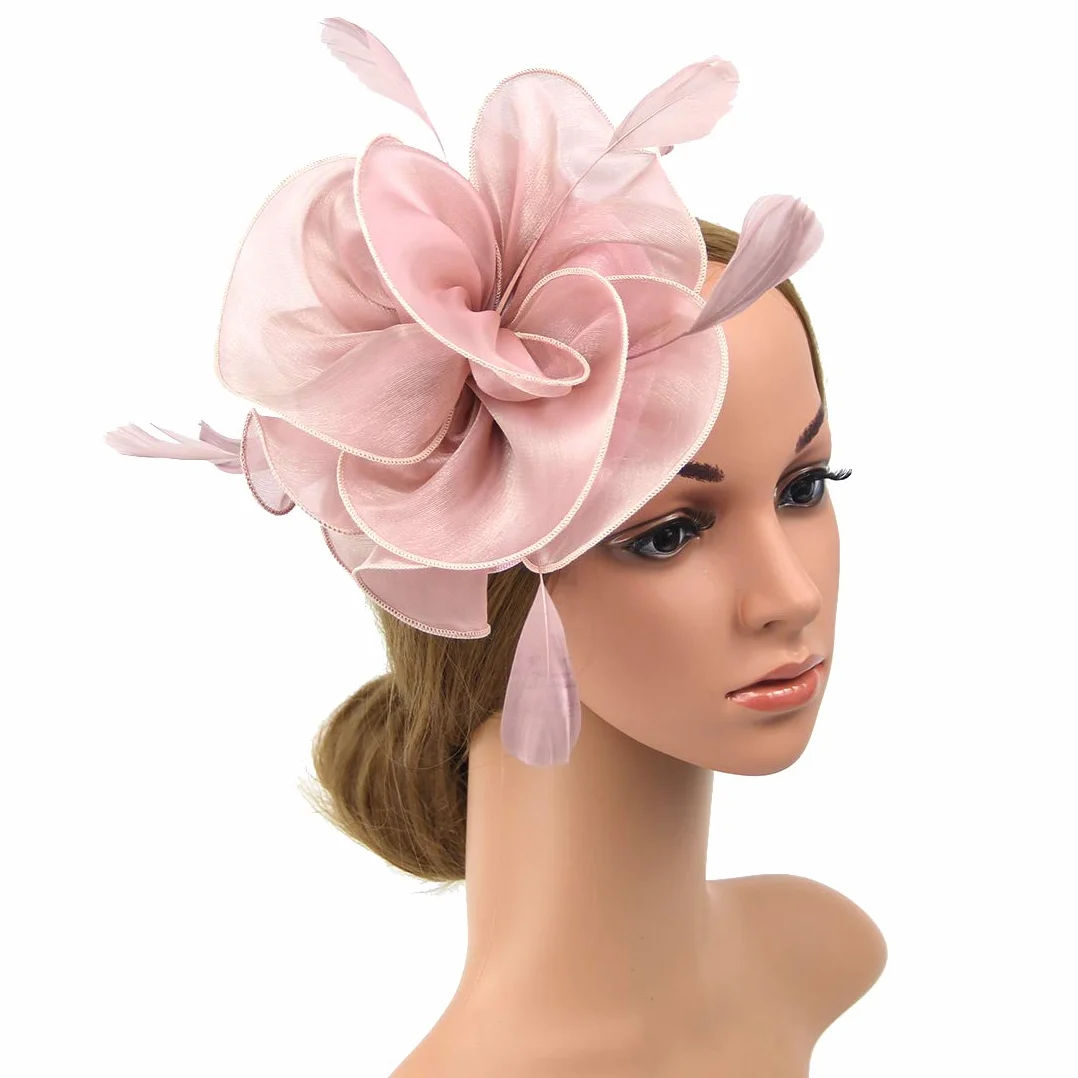 DRESHOW Fascinators Hat Cocktail Tea Party Headwear Organza Cintas Plumas Diadema Clip
