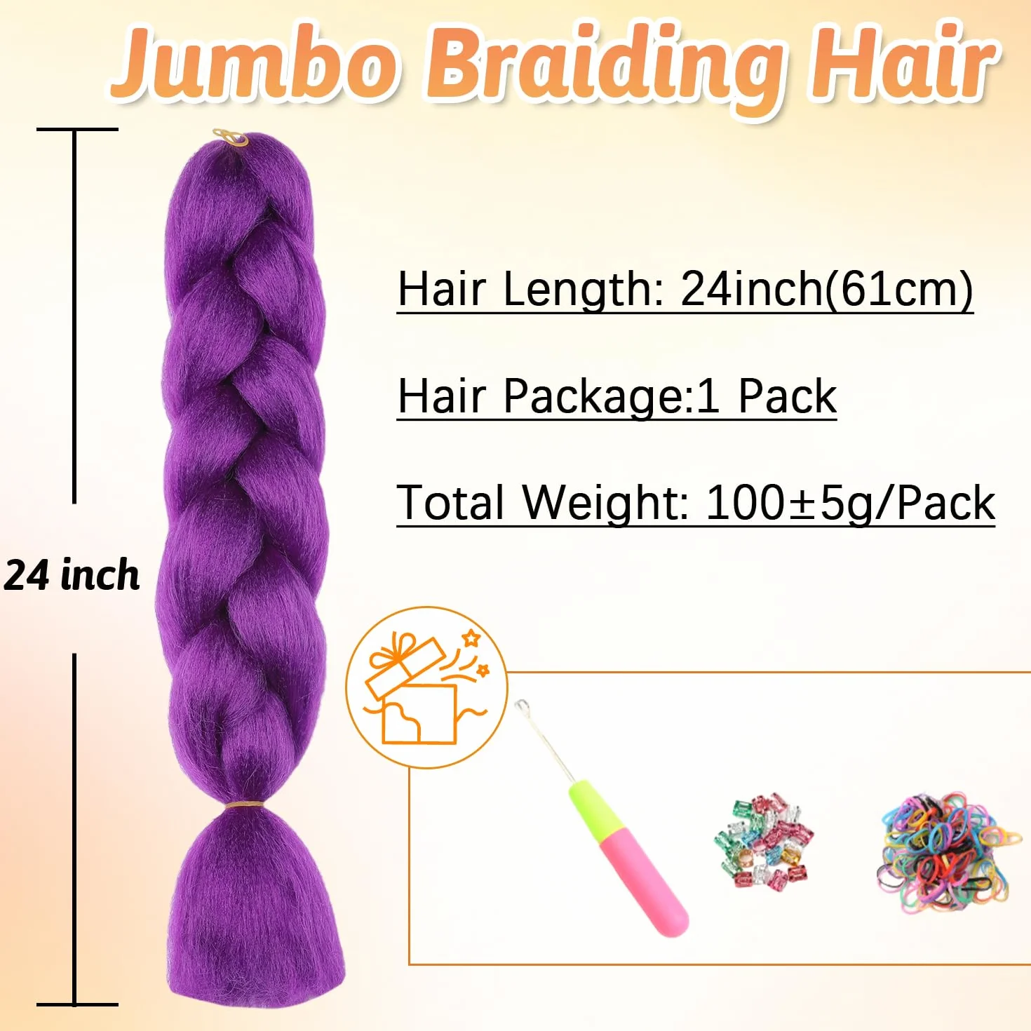 Pelo Para Trenzas Africanas 24" Jumbo Extensiones 60cm Sintetico 1 Paquete Morado Oscuro