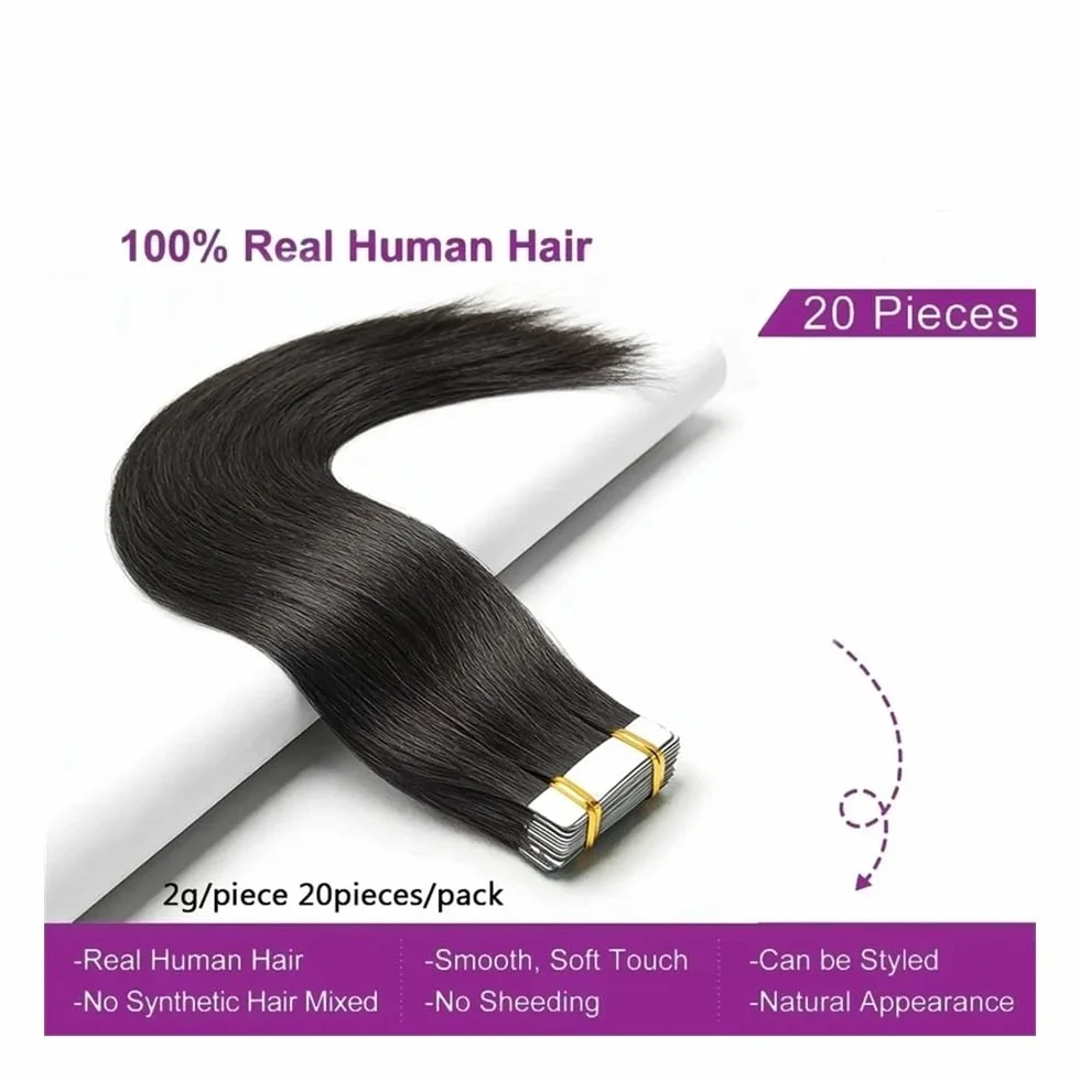 Extensiones de cabello humano con cinta adhesiva de 40 a 66 cm, extensiones de cabello humano invisible, 20 unidades/50 g, fácil de instalar y quitar (marrón claro, 45,5 cm)