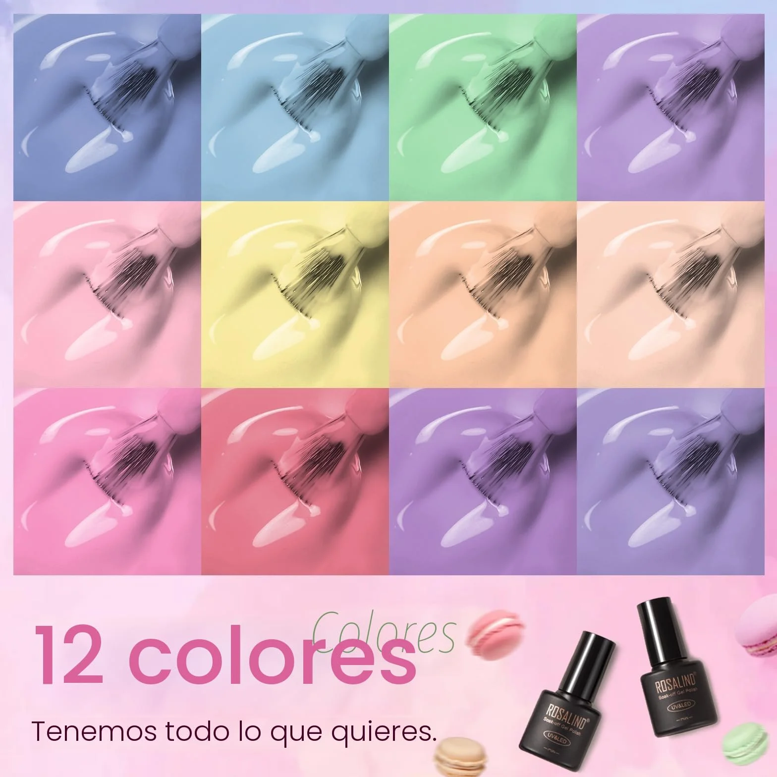 ROSALIND Esmaltes Semipermanentes Pastel 12 Colores Azul Verde Morado Rosa Amarillo Nude Macarrón Uñas UV LED