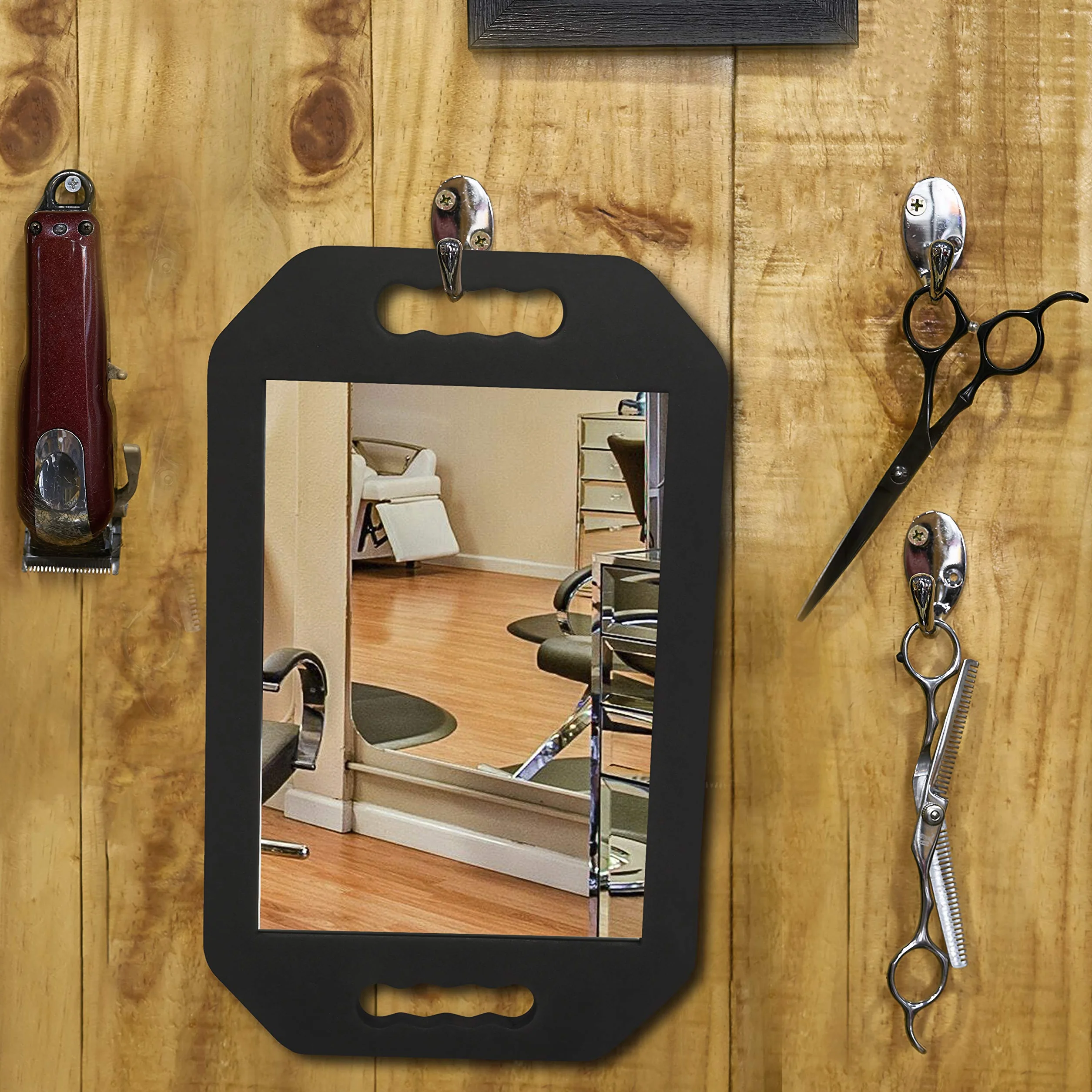 Kurtzy Espejo de Mano Ligero Negro para Peluquería - Barbero con Asa Doble