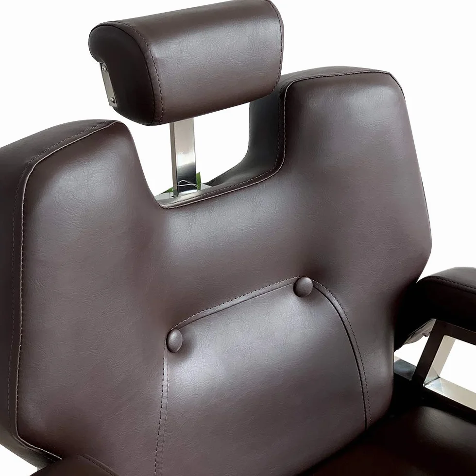 Sedia da parrucchiere in Pelle PU reclinabile idraulica 360° 110x70x100-113 cm marrone