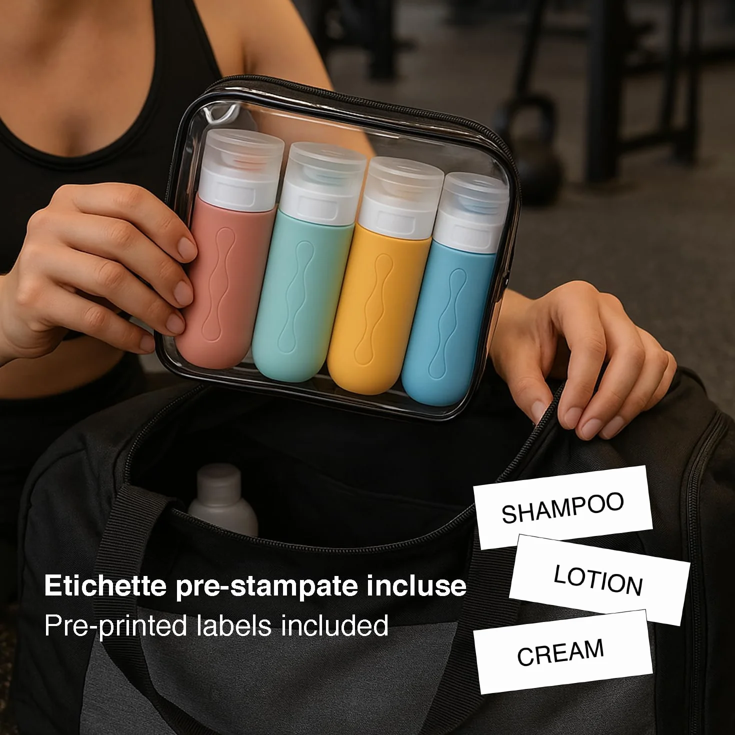 BEPER C302AAC010 Set de Botellas de Viaje de Silicona 90 ml 4 Piezas Antigoteo