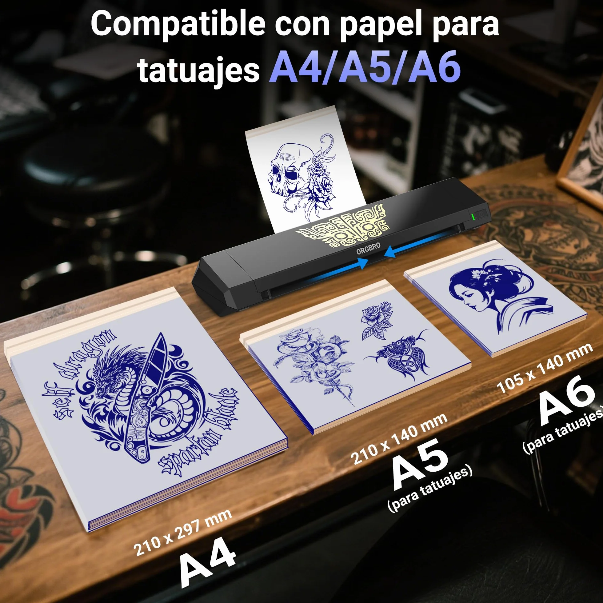 ORGBRO X8 Termocopiadora Tattoo, Impresora Térmica Tattoo Bluetooth con 30 Hojas de Papel de Transferencia, Maquina de Tatuar para Principiantes y Artistas del Tatuaje, Compatible con TeléFonos/Pc