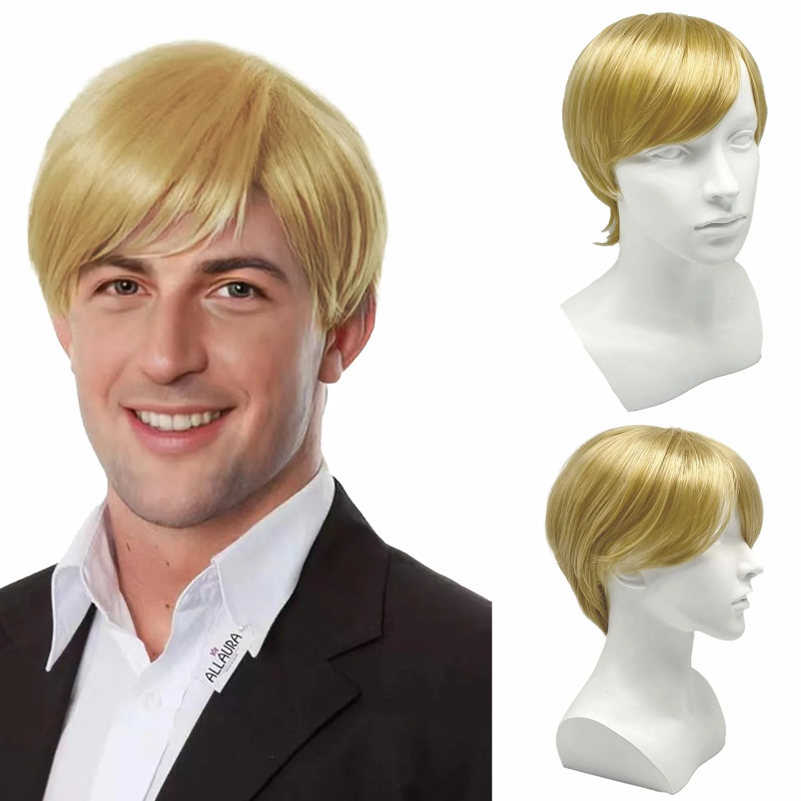 Peluca de Corta Rubio para Hombre Años 60 70 80 Popstar Halloween Cosplay