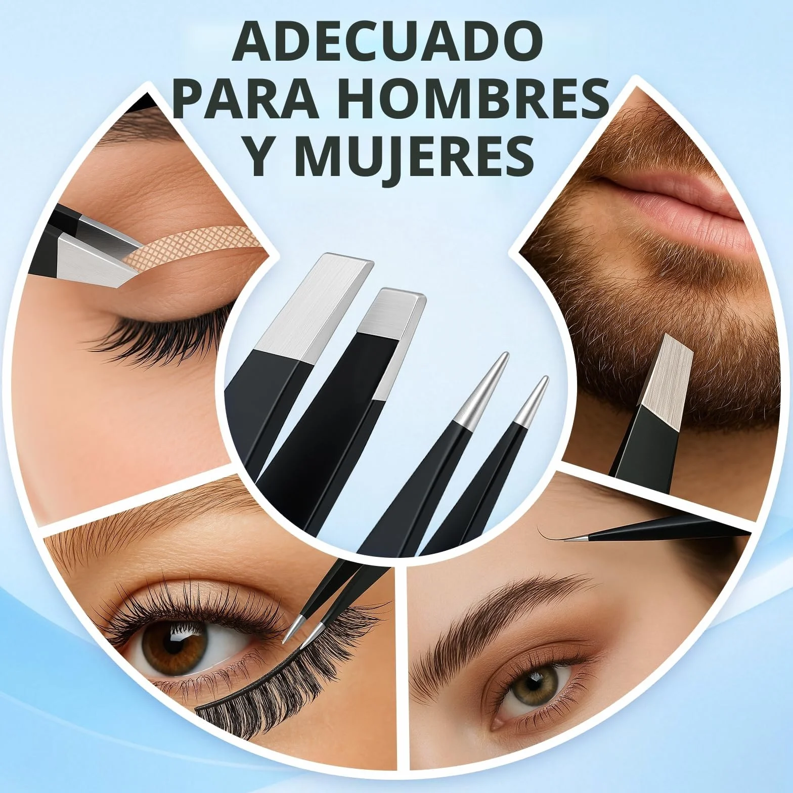 Pinzas profesionales acero inoxidable cejas mujer 2 unidades negro