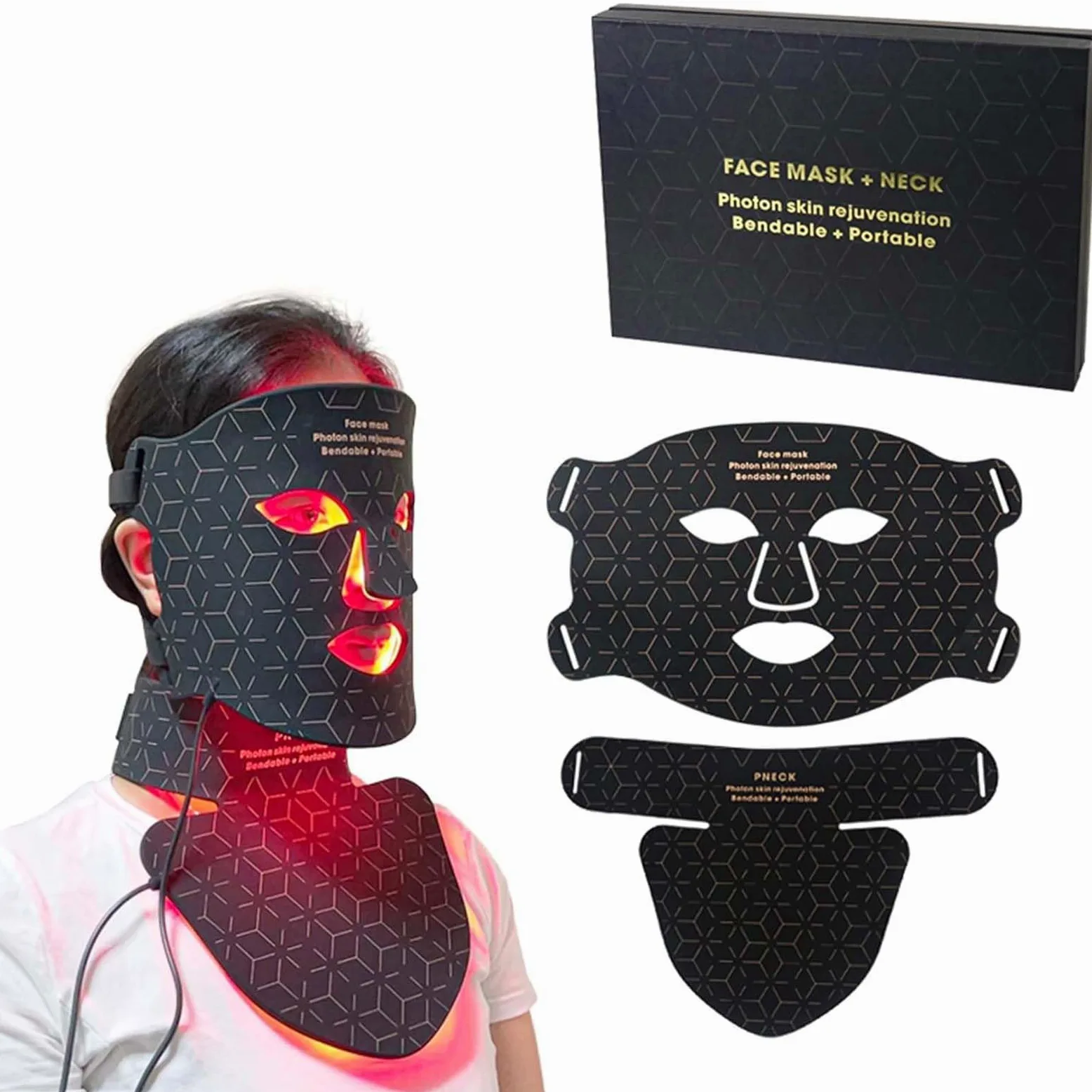 Máscara facial de rejuvenecimiento de fotones para fototerapia, instrumento infrarrojo cercano, espectro LED, máscara facial para el cuello, belleza, hogar, conveniente, suaviza las arrugas finas,