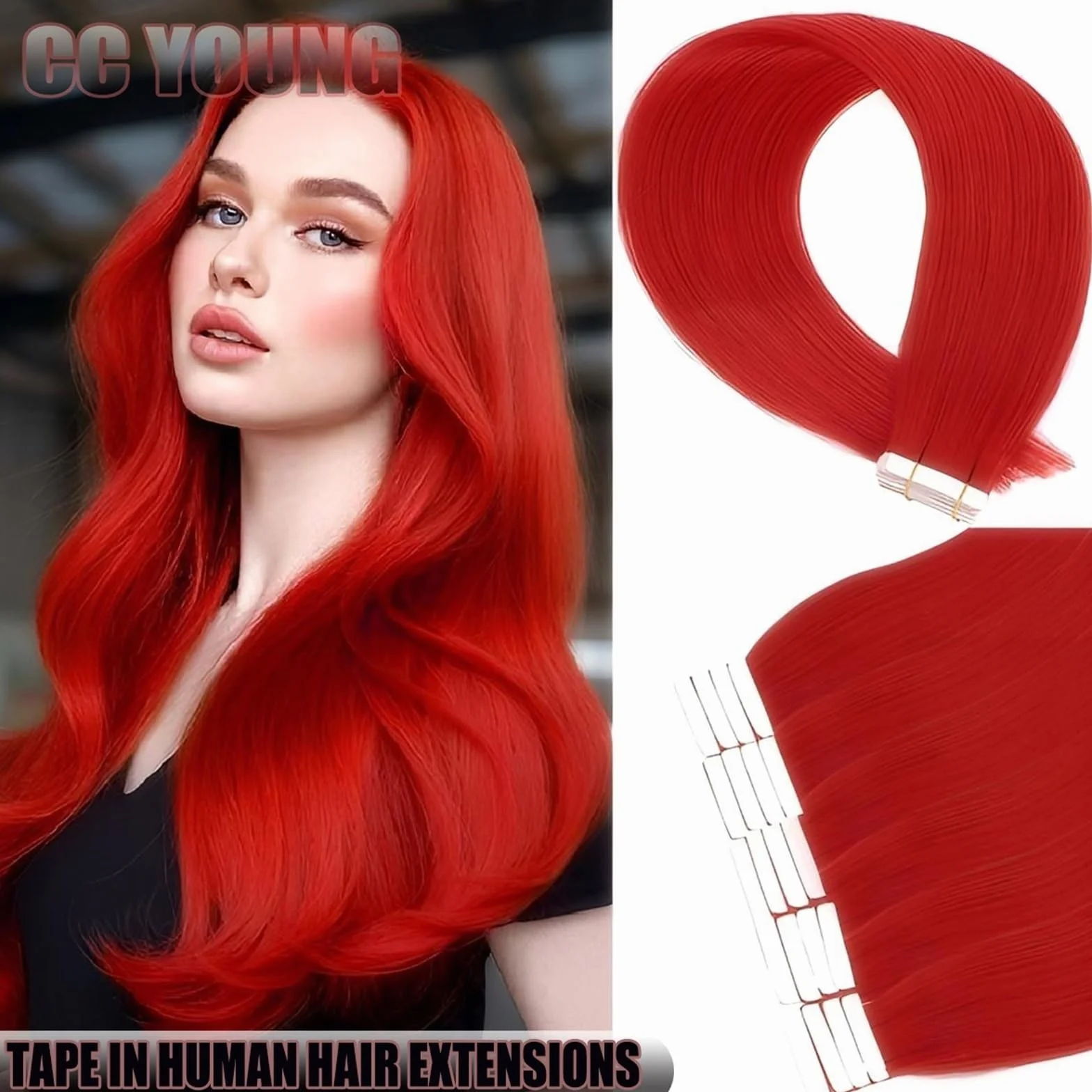 Mujeres Extensiones de cabello con cinta 20 piezas, humano liso for mujeres, agrega longitud y volumen al Extensiones de pelo