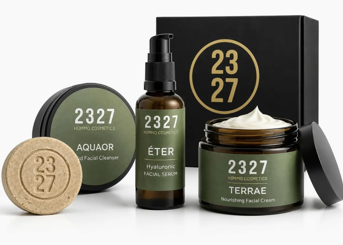 Kit Cuidado Facial Hombre | Rutina Facial Botánica 3 Pasos | Limpiador Facial + Sérum y Crema con Ácido Hialurónico | Hidratación Profunda y Sin Brillos | ELEMENTVM | 2327