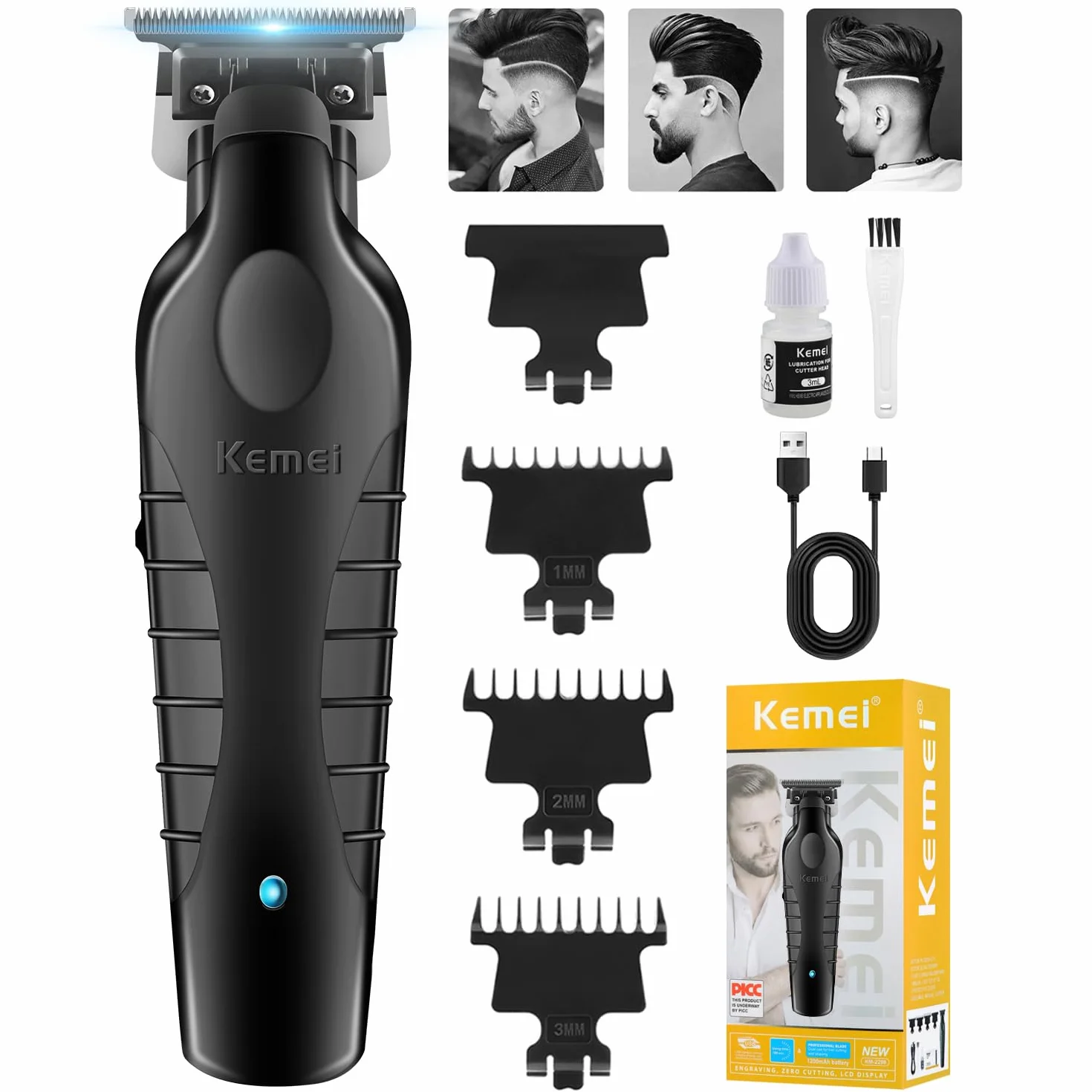 KEMEI 2299 Cortadora de Pelo Profesional Inalámbrica, Maquina de Cortar Pelo Hombre con Hoja en T