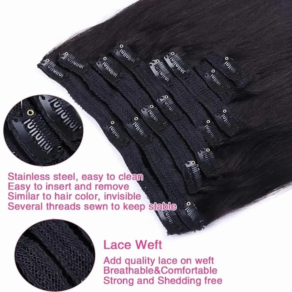 Extensiones de cabello Extensiones de cabello con clip, humano real, extensiones Remy liso, 8 piezas 18 clips Piezas de pelo