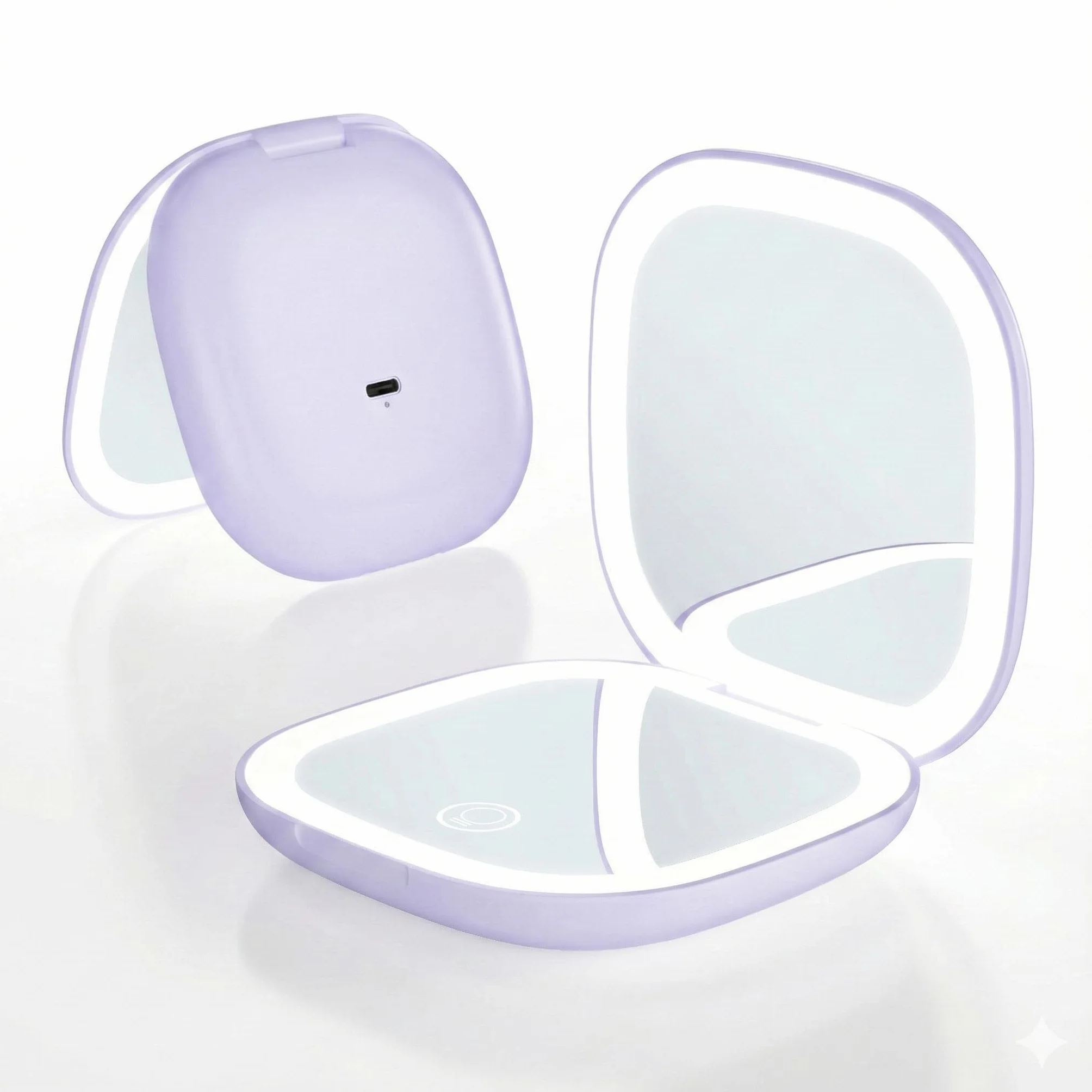 QUMOX Espejo de Maquillaje Compacto con Luz 10X Recargable USB-C LED 3 Modos de Color Brillo Regulable