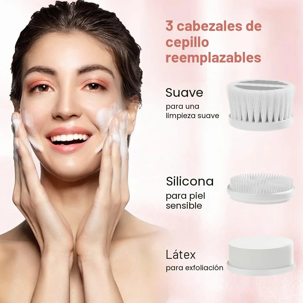 TOUCHBeauty Limpiador Facial Eléctrico 360° Giratorio con 3 Cabezas, 2 Velocidades, Rosa Ópalo