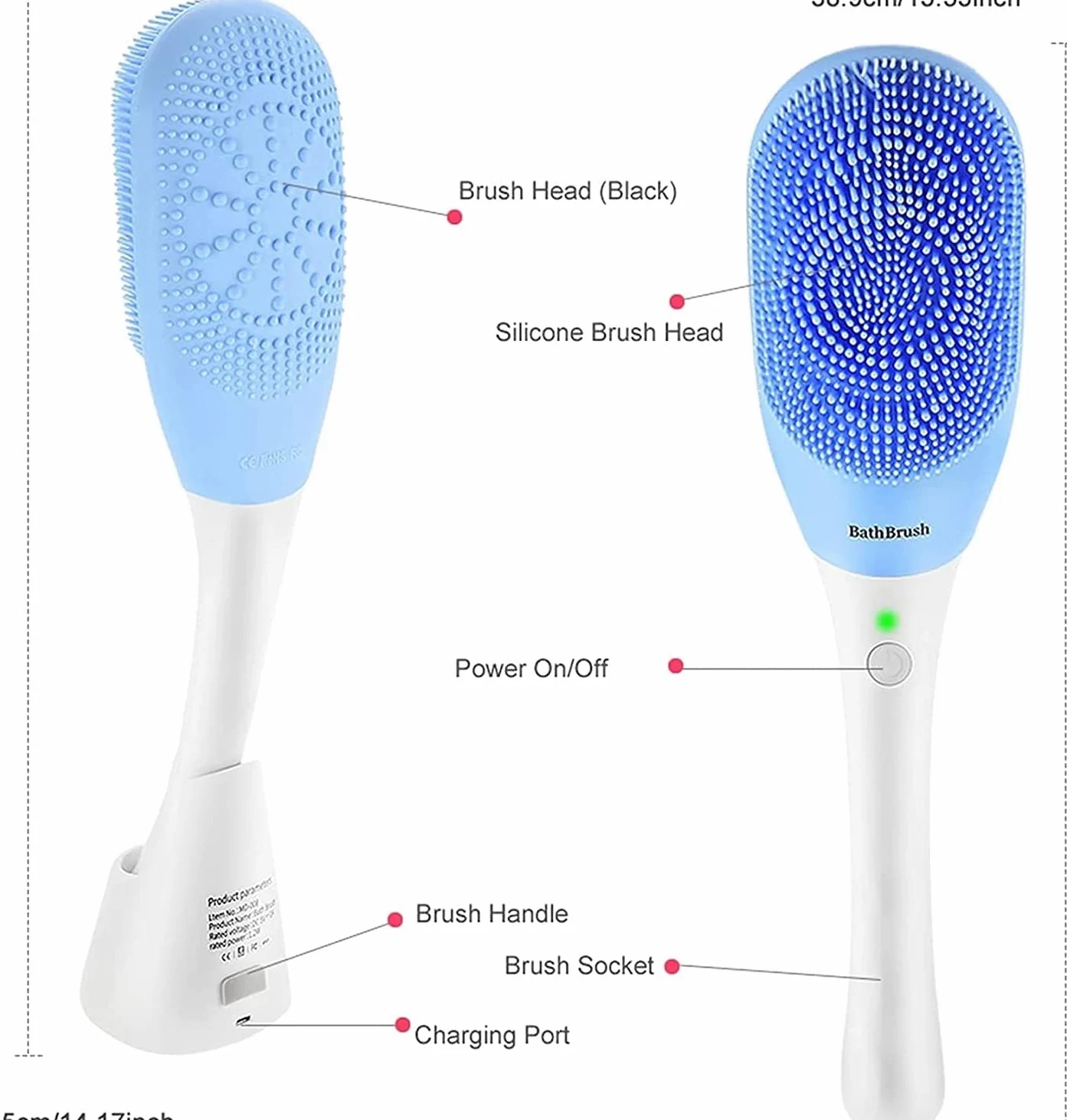 GeRRiT Cepillo de baño eléctrico Cepillo de Ducha con Carga USB Cepillos de baño y Cuerpo de Mango Largo Cepillo de Masaje Impermeable Limpiar Exfoliante Mejorar la circulación