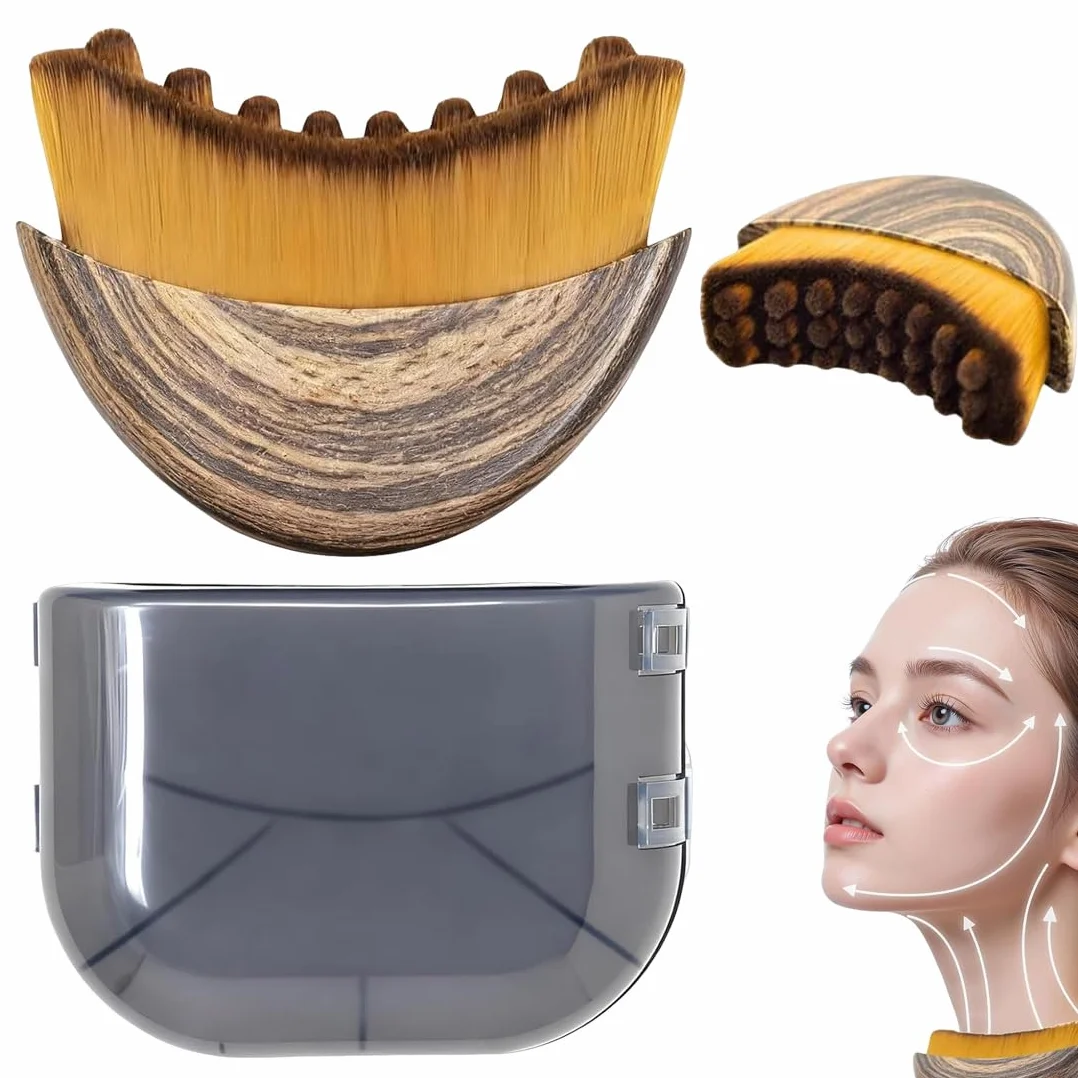Cepillo Facial Masajeador Linfático para Rostro, Drenaje Facial, Contorno de Barbilla y Mandíbula, 1 Unidad con Caja Almacenamiento Marrón