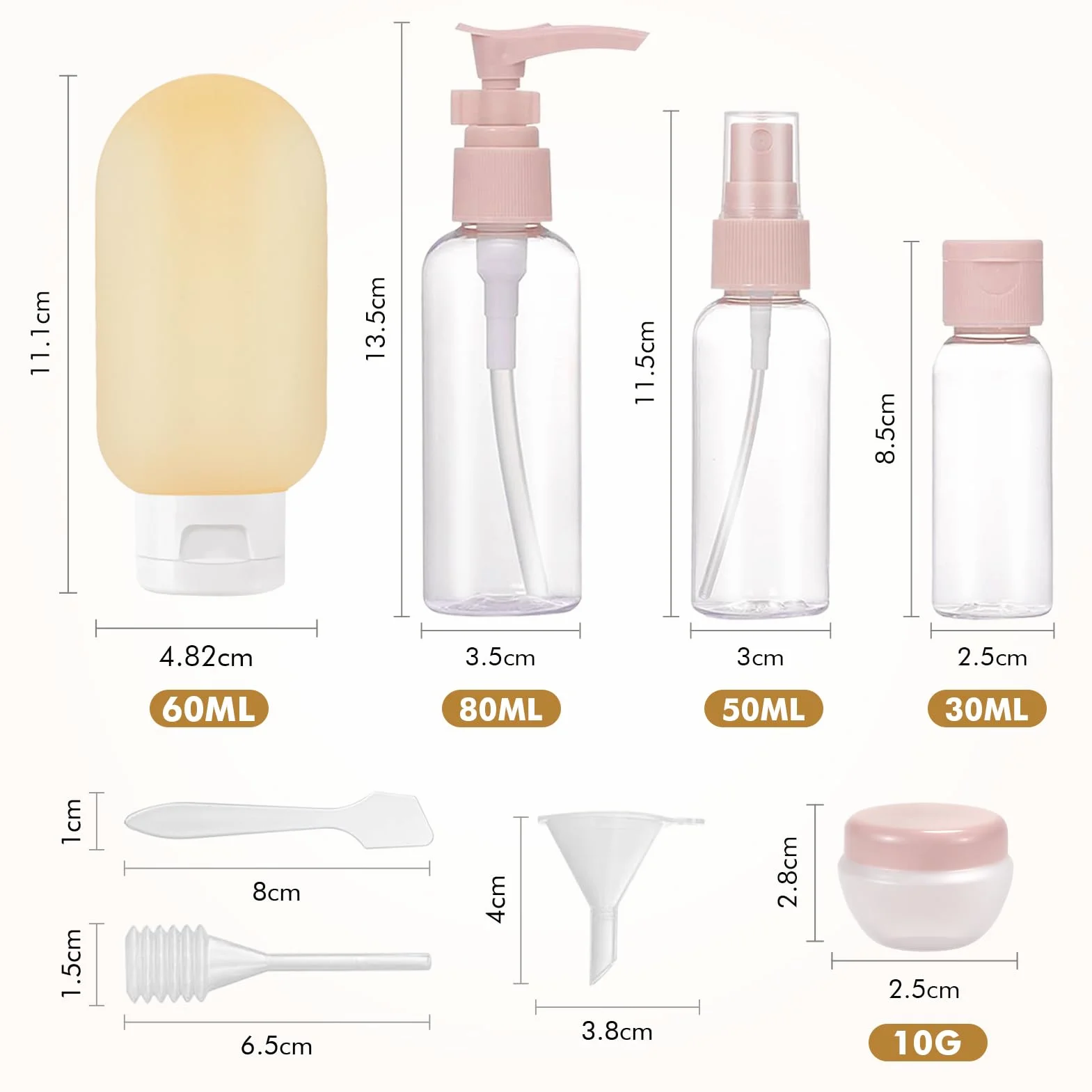 Juego de botellas de viaje rellenables 11 piezas portátiles sin BPA para champú líquidos