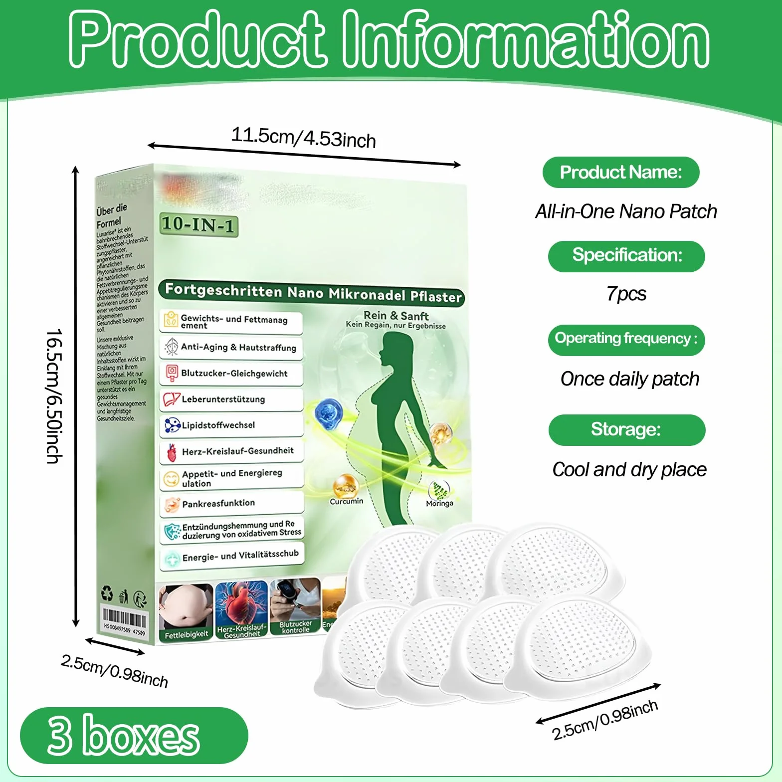 Moringa Berberina 10 en 1 Parches de Belleza con Nano Microagujas para Abdomen, Piel Lisa y Tonificada