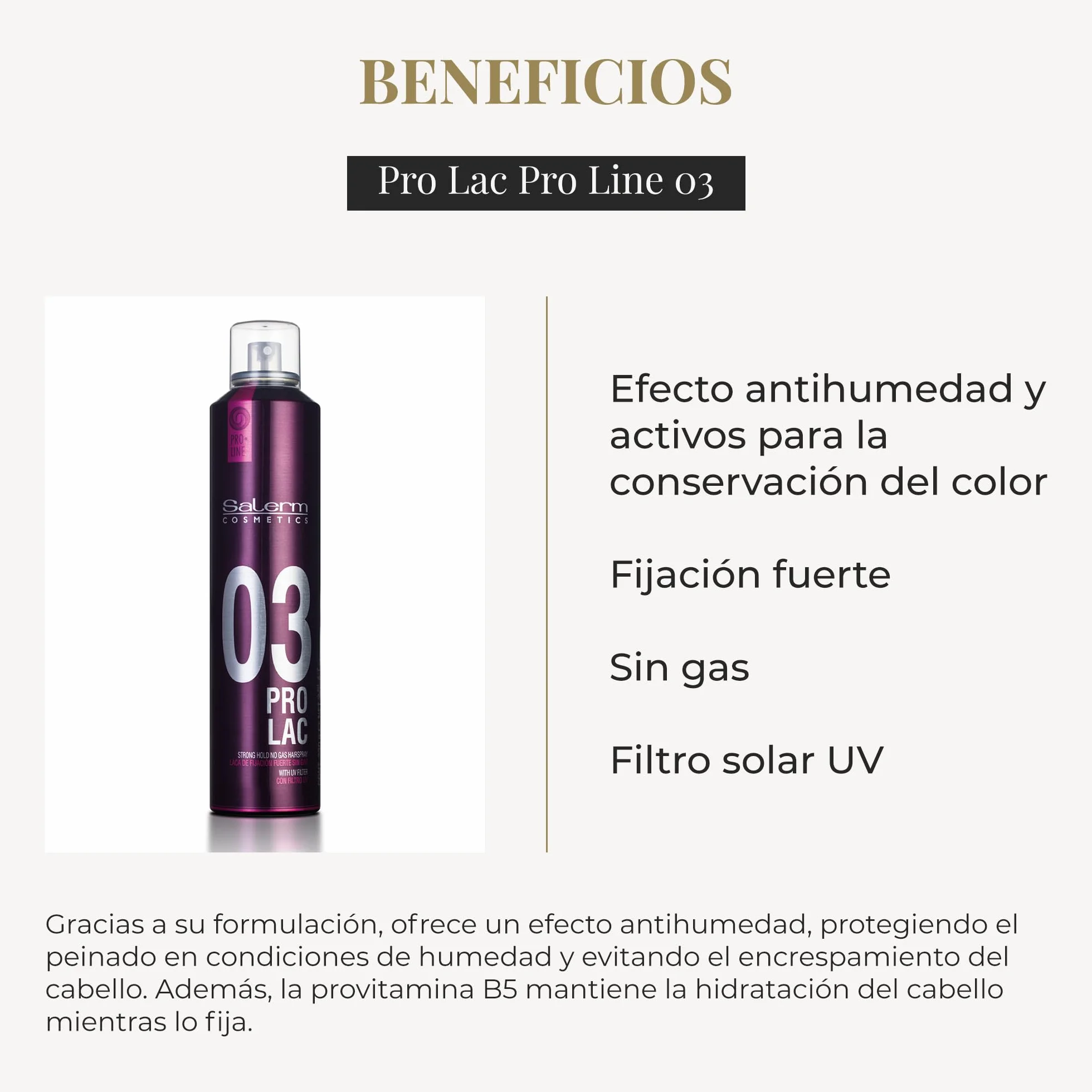 SALERM Pro Line Hair Spray 03 300 ml Fijación Fuerte con Filtro Solar UV Anti Humedad