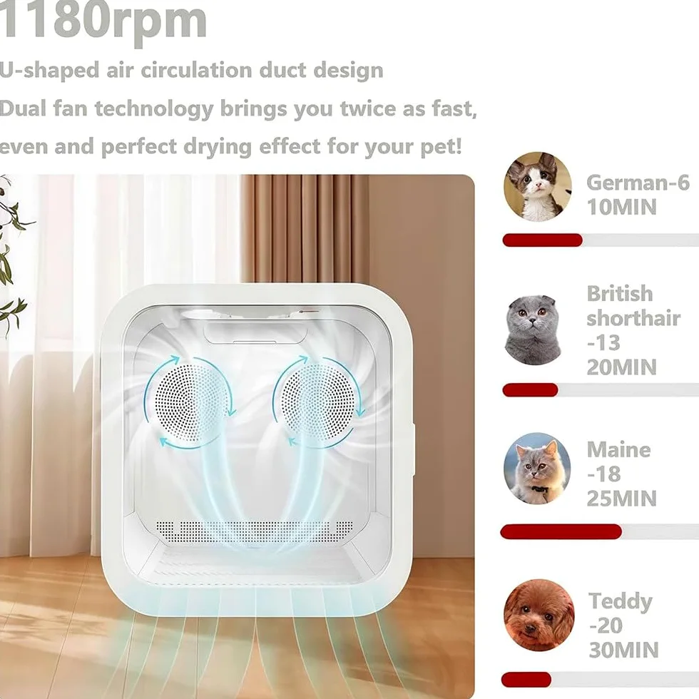 Caja secadora automática para mascotas para gatos y perros pequeños,eficiente,automático y silencioso 360° para gatos y perros,control inteligente temperatura con pantalla táctil,diseño seguro