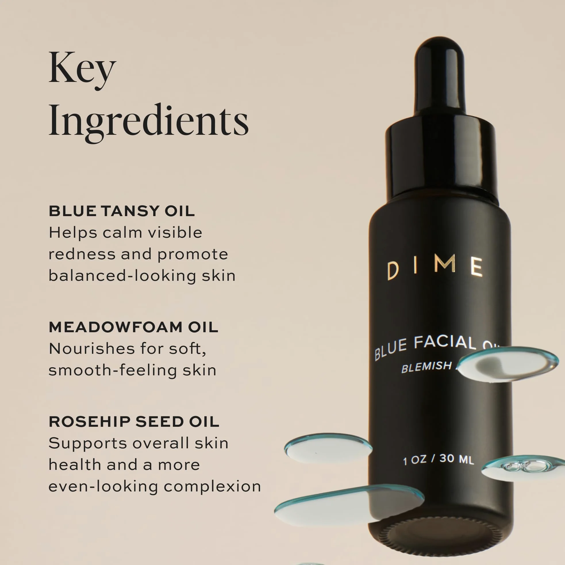 Dime Dime Beauty-Blue Tratamiento de manchas con aceite de tanazete azul, aceite de semilla de comino negro, aceite de rosa mosqueta y aceite de semilla de uva, 300 ml