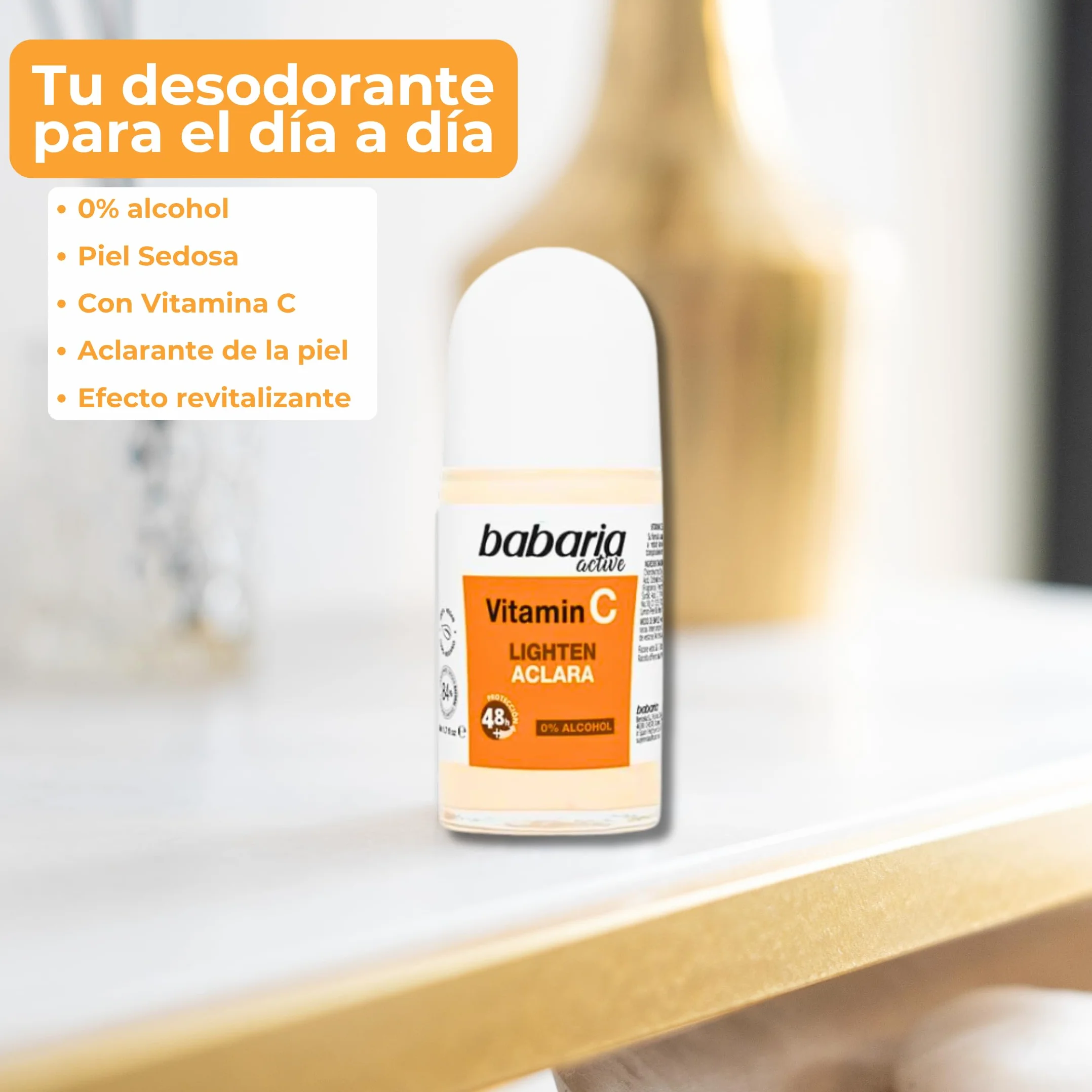 Babaria Desodorante Roll On Vitamina C 30 ml para Hombre, Mujer, Niños y Adultos