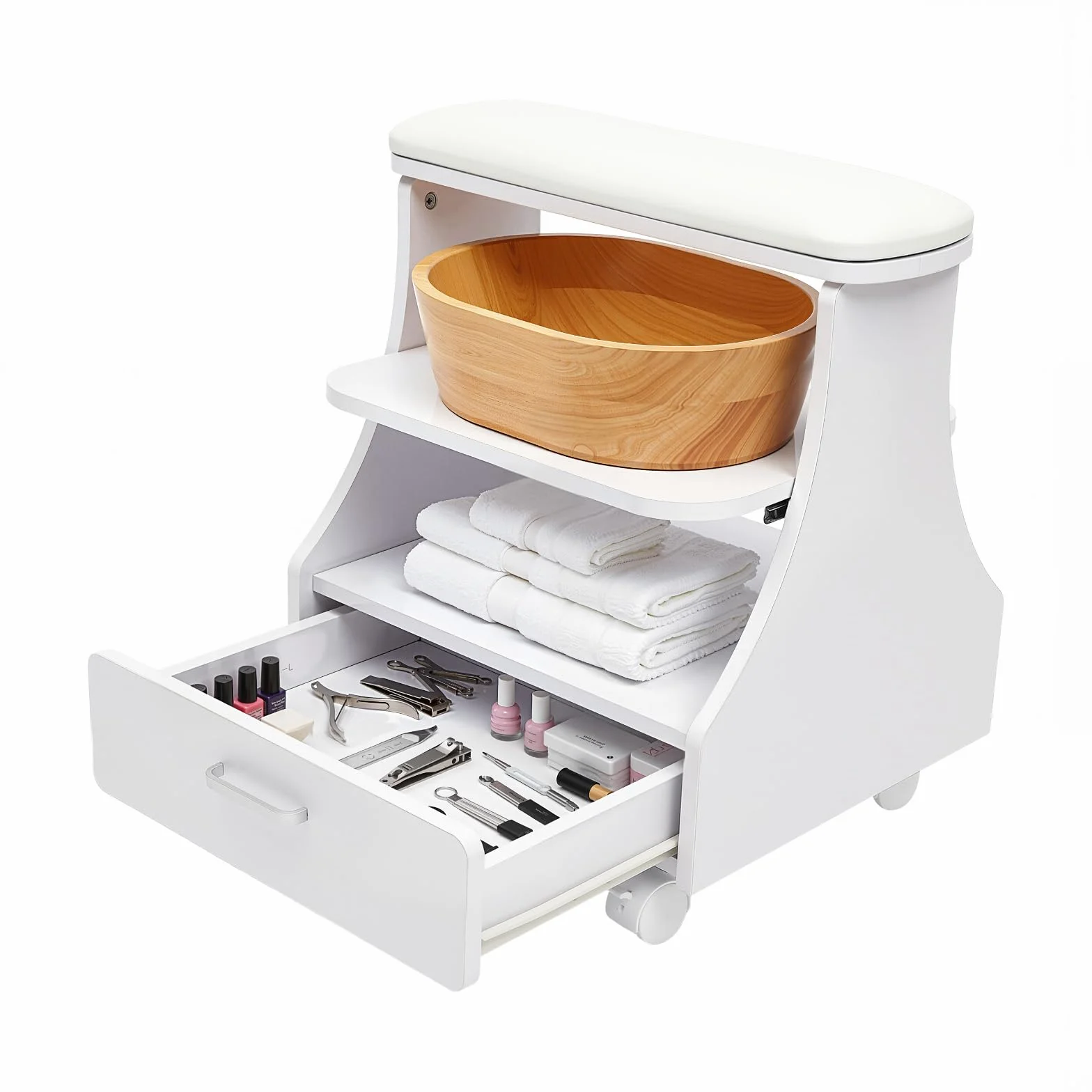 Silla de pedicura para técnico de uñas, 3 niveles, 50 kg, con 4 frenos sobre ruedas universales