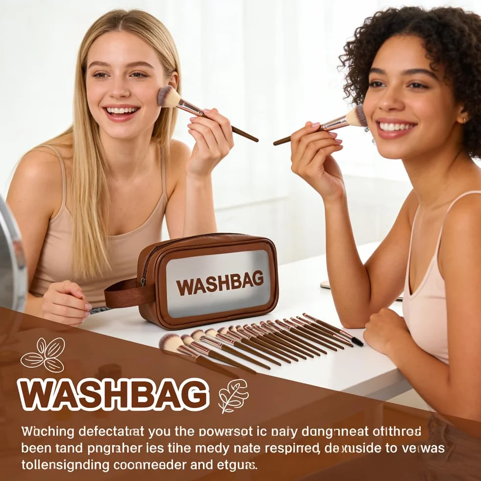 Brochas de Maquillaje Profesional Sintéticas Premium, 20 Piezas con Difusores y Bolsa de Viaje para Polvo, Colorete, Sombra