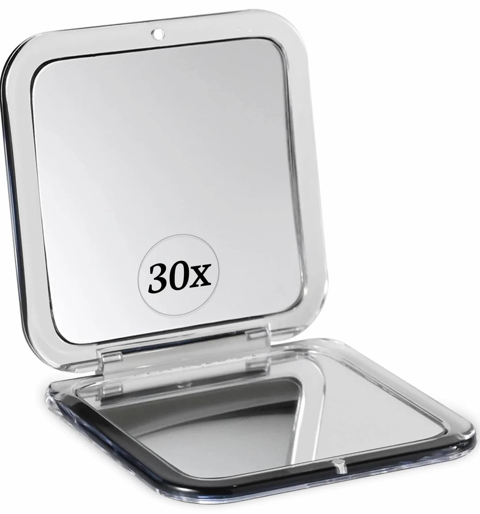 Mirrorvana Espejo ampliador compacto 30X para viajes, cuadrado plegable, 8,4 x 8,4 cm, negro