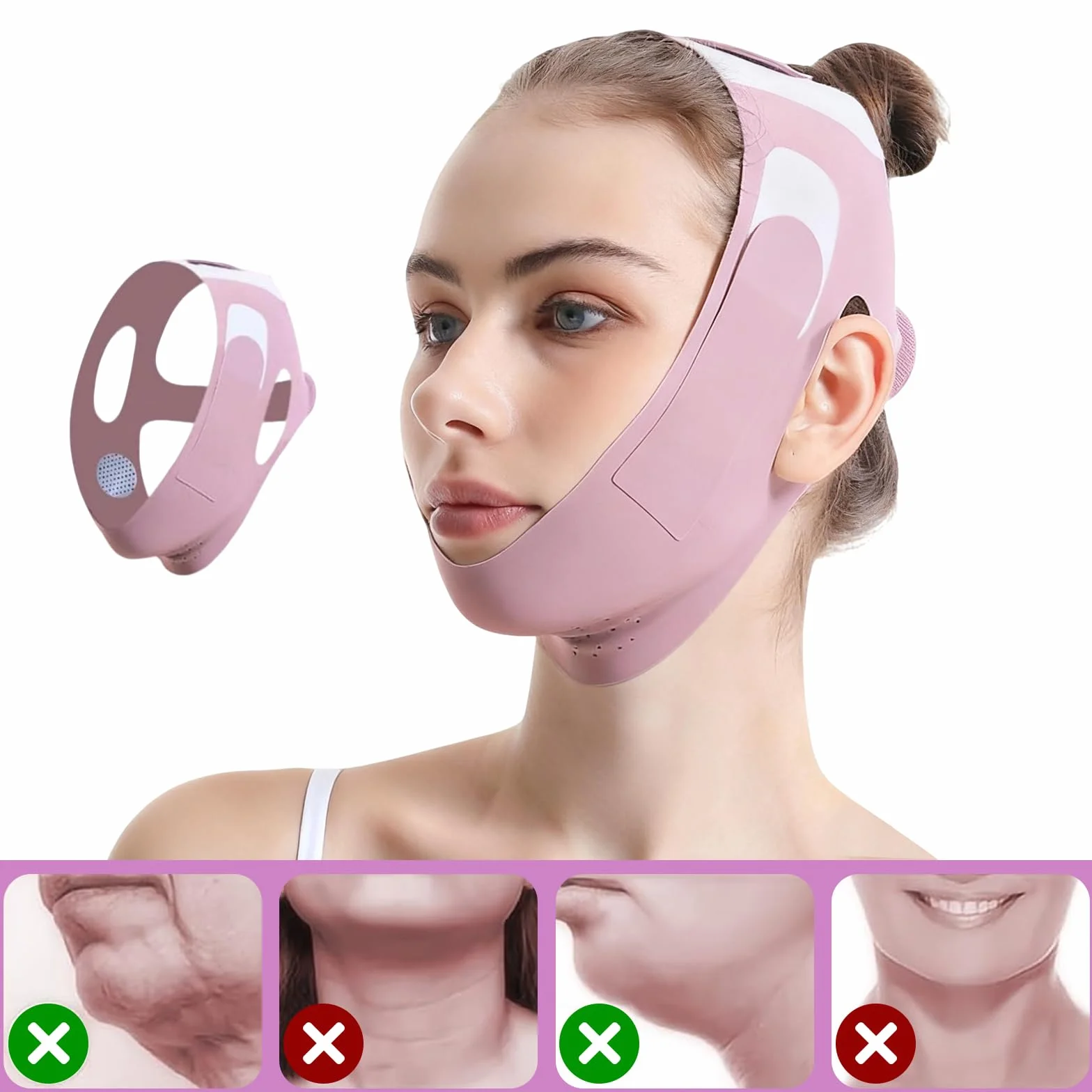 Jawliner Reductor de Papada Mentonera Postquirurgica Banda Facial Levantamiento Ajustable Transpirable Morado