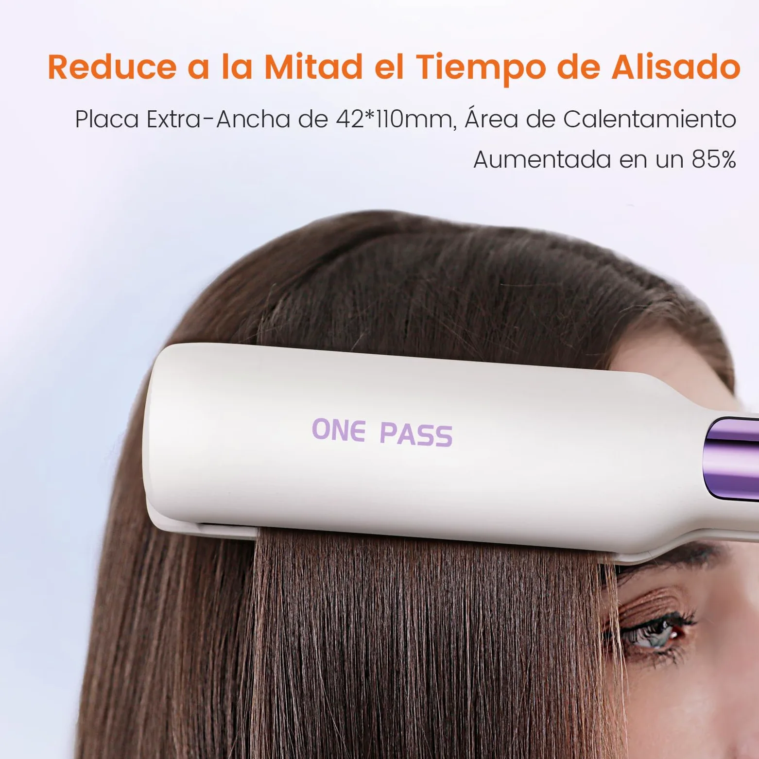 Faszin Plancha de Pelo con Placa de 42 mm de Ancho, Plancha de Titanio con Iones Negativos, Pantalla LED, Calentamiento Rápido de 30 s, Temperatura Ajustable de 11 Niveles (130-230 ℃) - Blanco