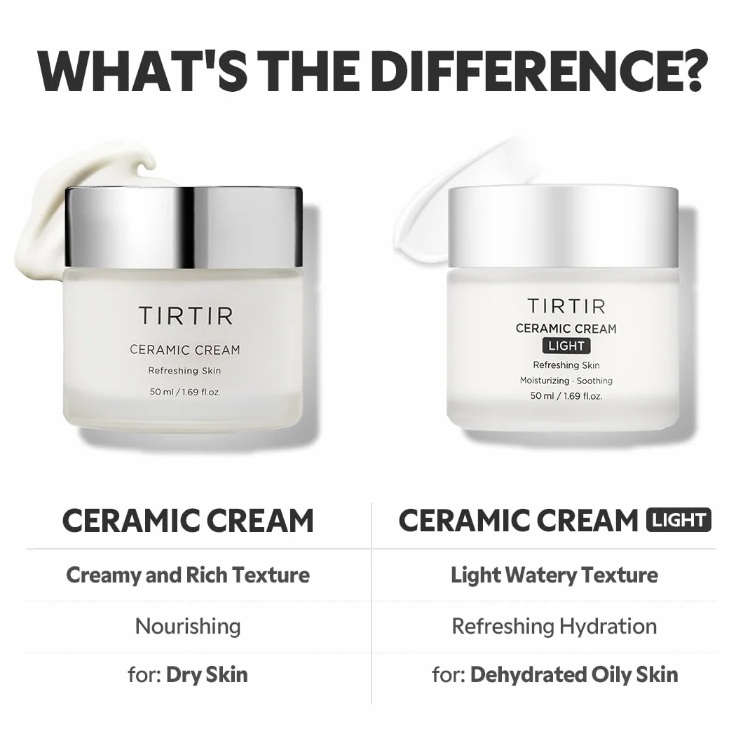 TIRTIR Crema Hidratante Profunda De Ceramida Natural Para Piel De Vidrio, Ácido Poliglutámico, Ligera Y Suave, Ingredientes Derivados De La Naturaleza, 3.38 Onzas Líquidas (Paquete De 1)