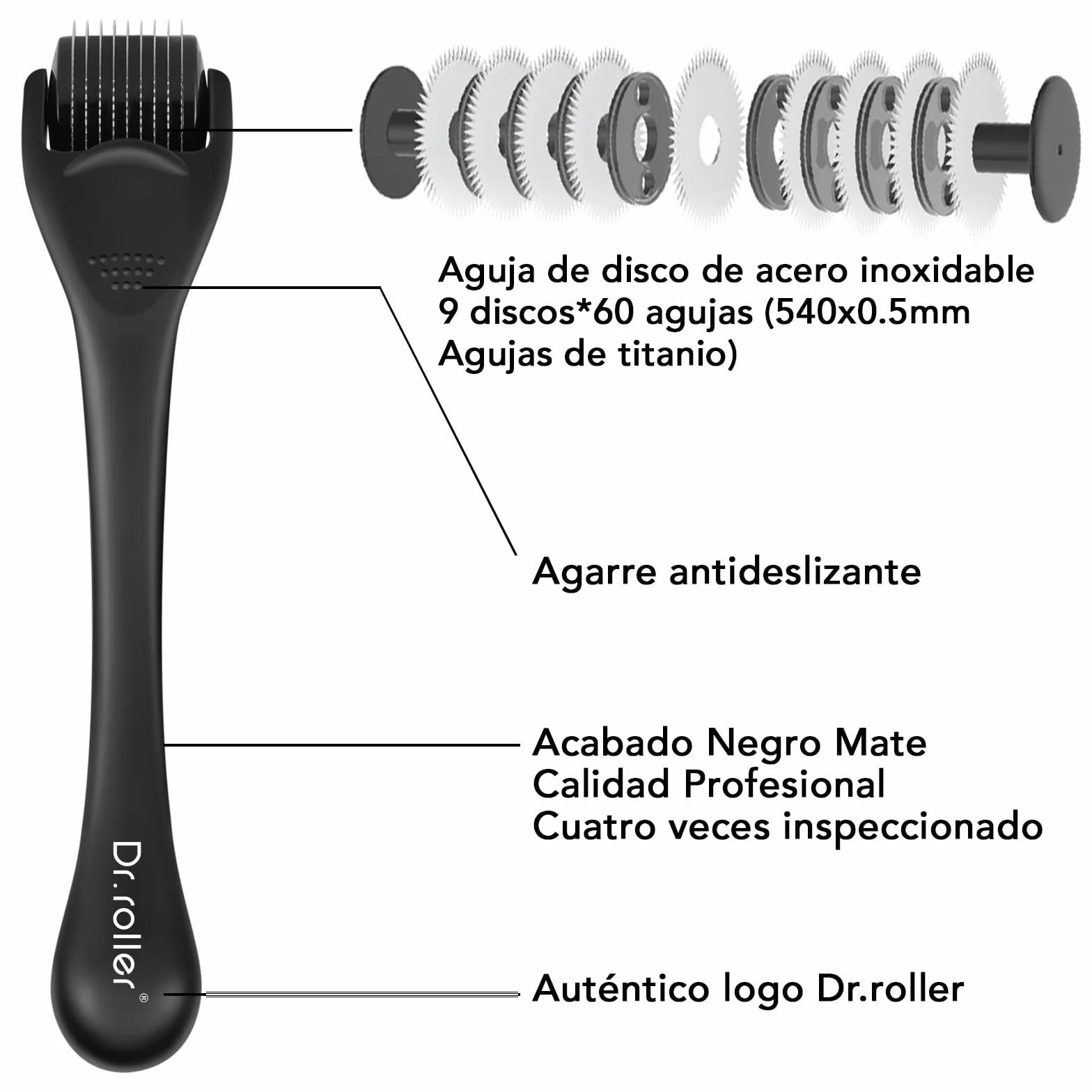 Derma Roller Cabello 0.5mm Microneedling para Crecimiento Barba y Cabello