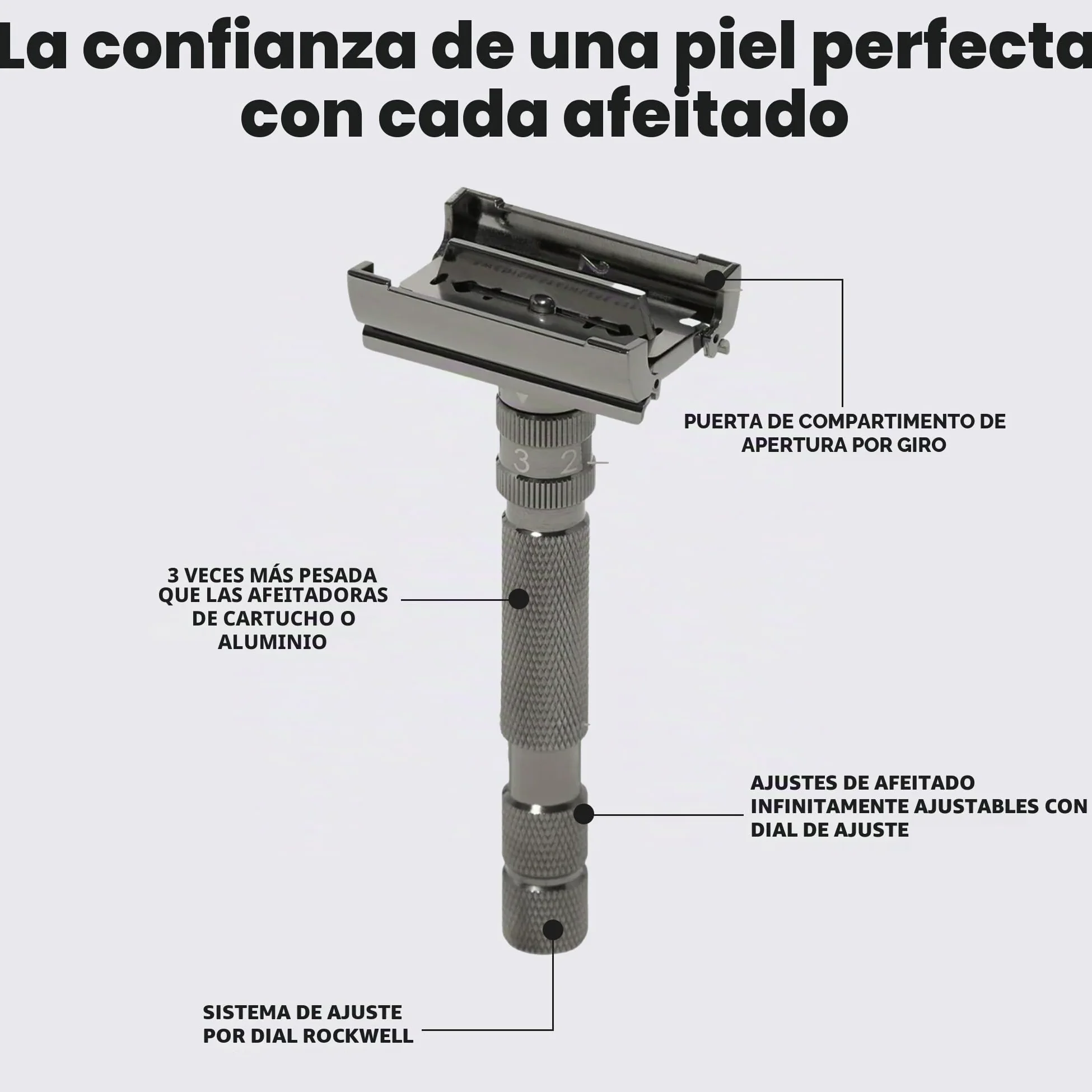 Rockwell - Afeitadora de seguridad T2 ajustable TTO Gun Metal