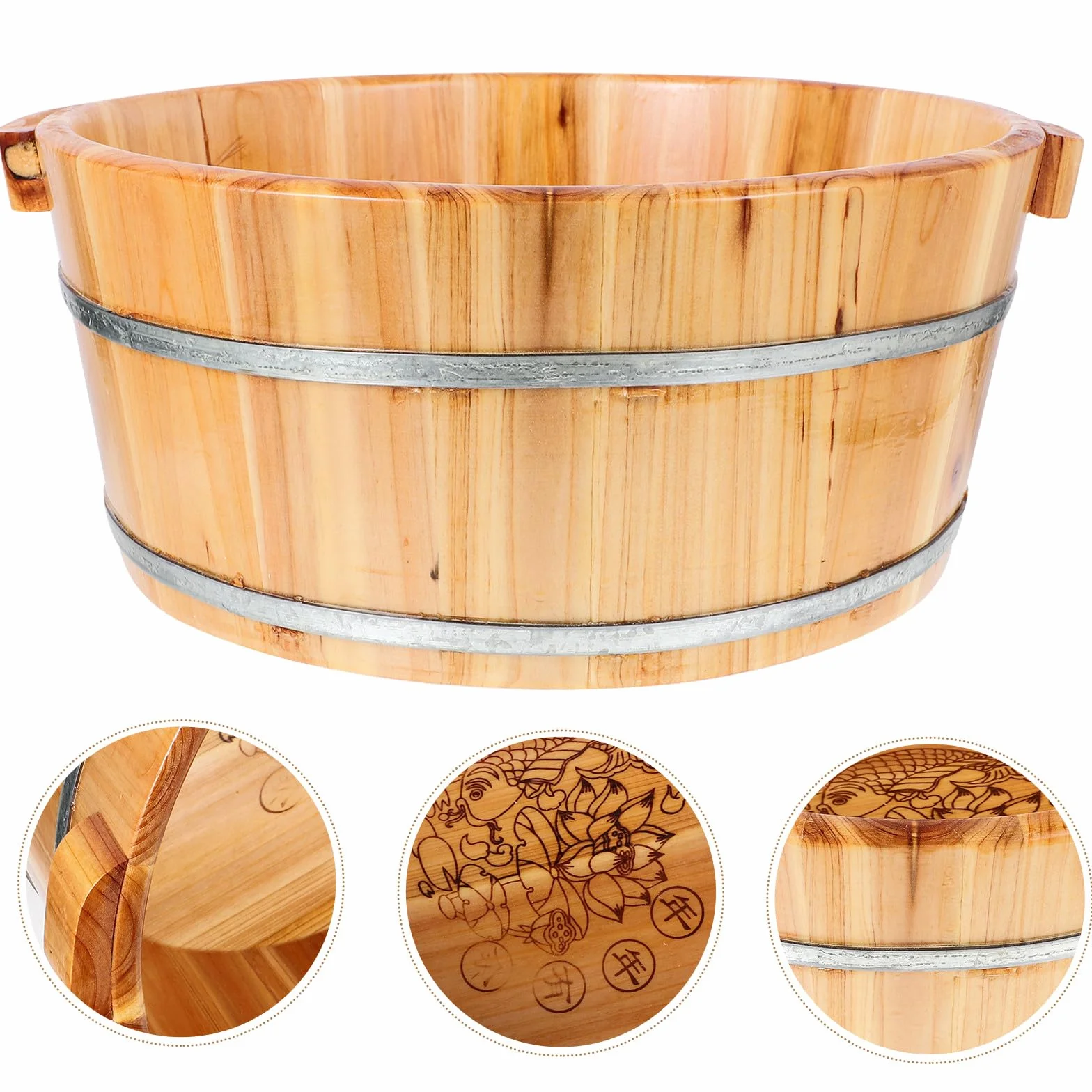 GANAZONO Cubo Reutilizable de Madera para Baño de Pies, Lavabo Multifuncional para Remojar Manos y Pies, Barril Spa de Madera Natural para Pedicura Hogar, Artículo de Cuidado Personal