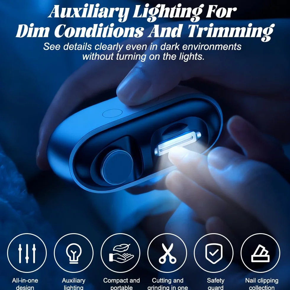Cortauñas Eléctrico 2 en 1 Automático con Luz LED Recargable USB para Niños Adultos Ancianos
