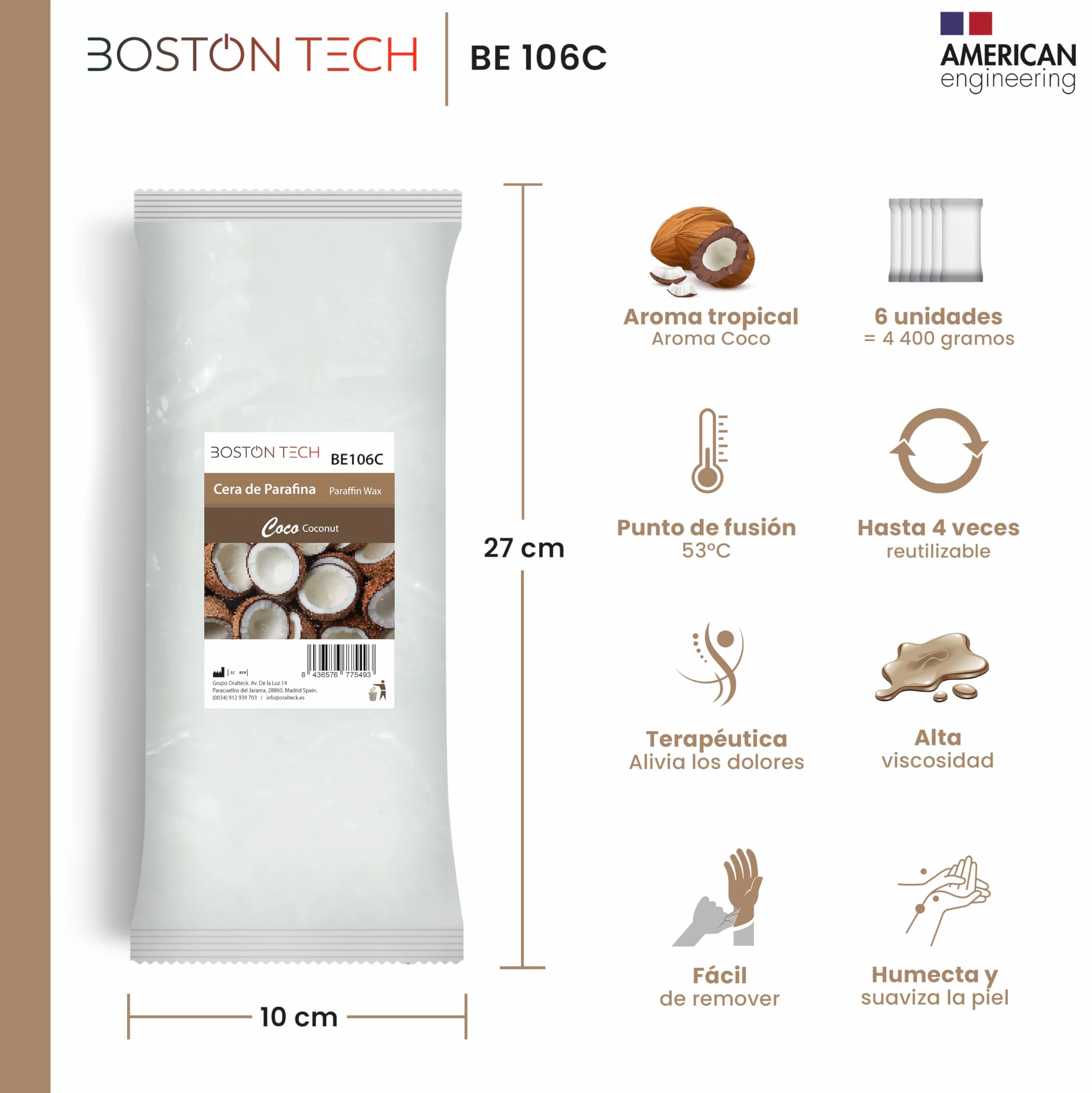 Parafina para Manos y Pies Boston Tech 6x450g Coco Tratamiento Antioxidante Hidratante