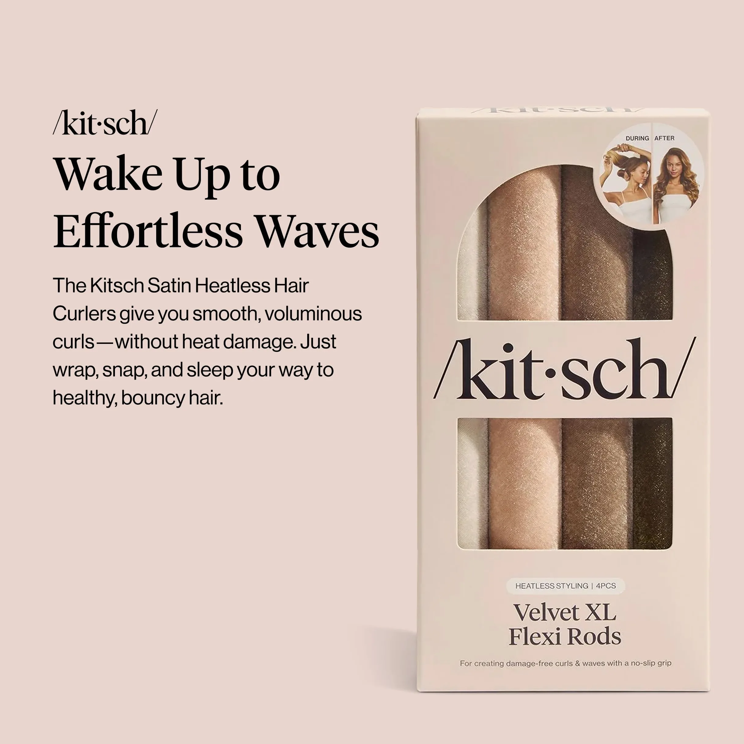 Kitsch Varilla rizadora de terciopelo sin calor, varilla flexible jumbo, rizador de cabello sin calor para rizos nocturnos, rizadores de pelo suaves para dormir, rizadores sin calor para mujeres